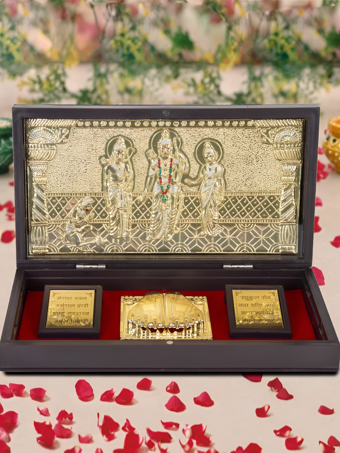 

INTERNATIONAL GIFT 24KT Gold Ram Darbar God Idol With Charan Paduka Gift Set