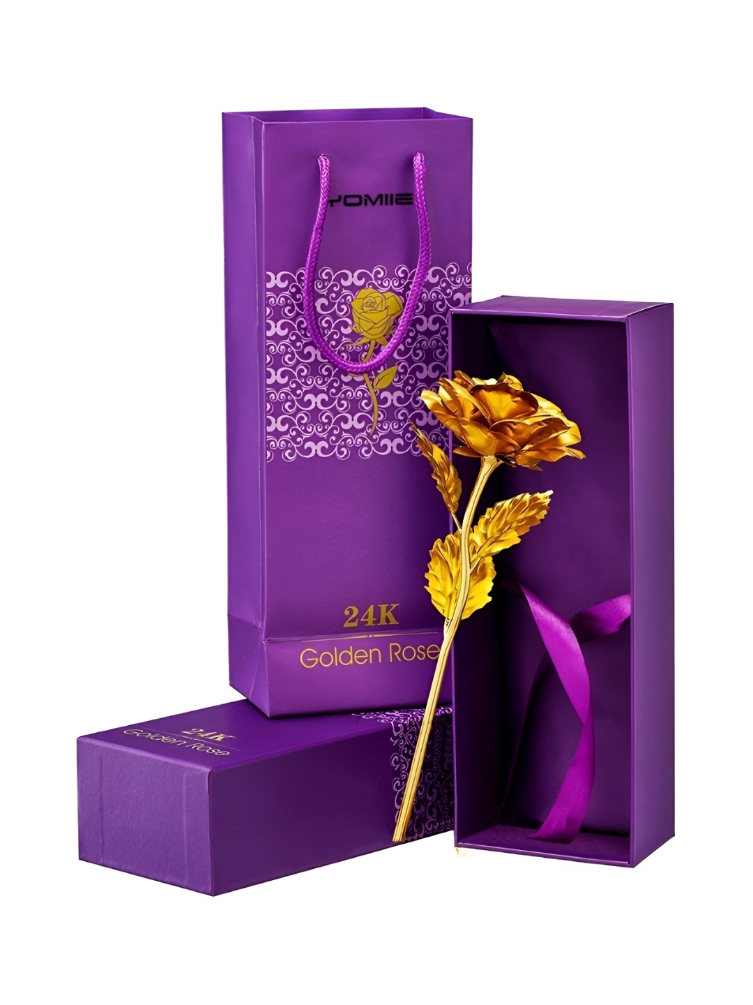 

INTERNATIONAL GIFT Gold Toned Rose Flower And Gift Box