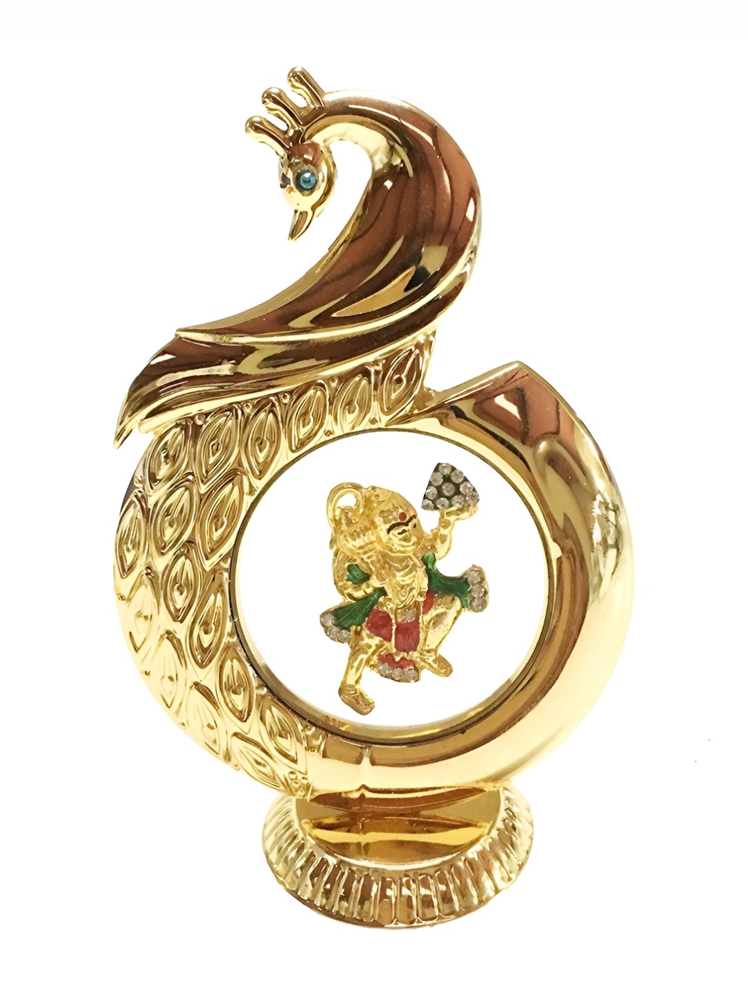 

INTERNATIONAL GIFT Brass Peacock Shape Hanuman Idol Showpiece, Gold