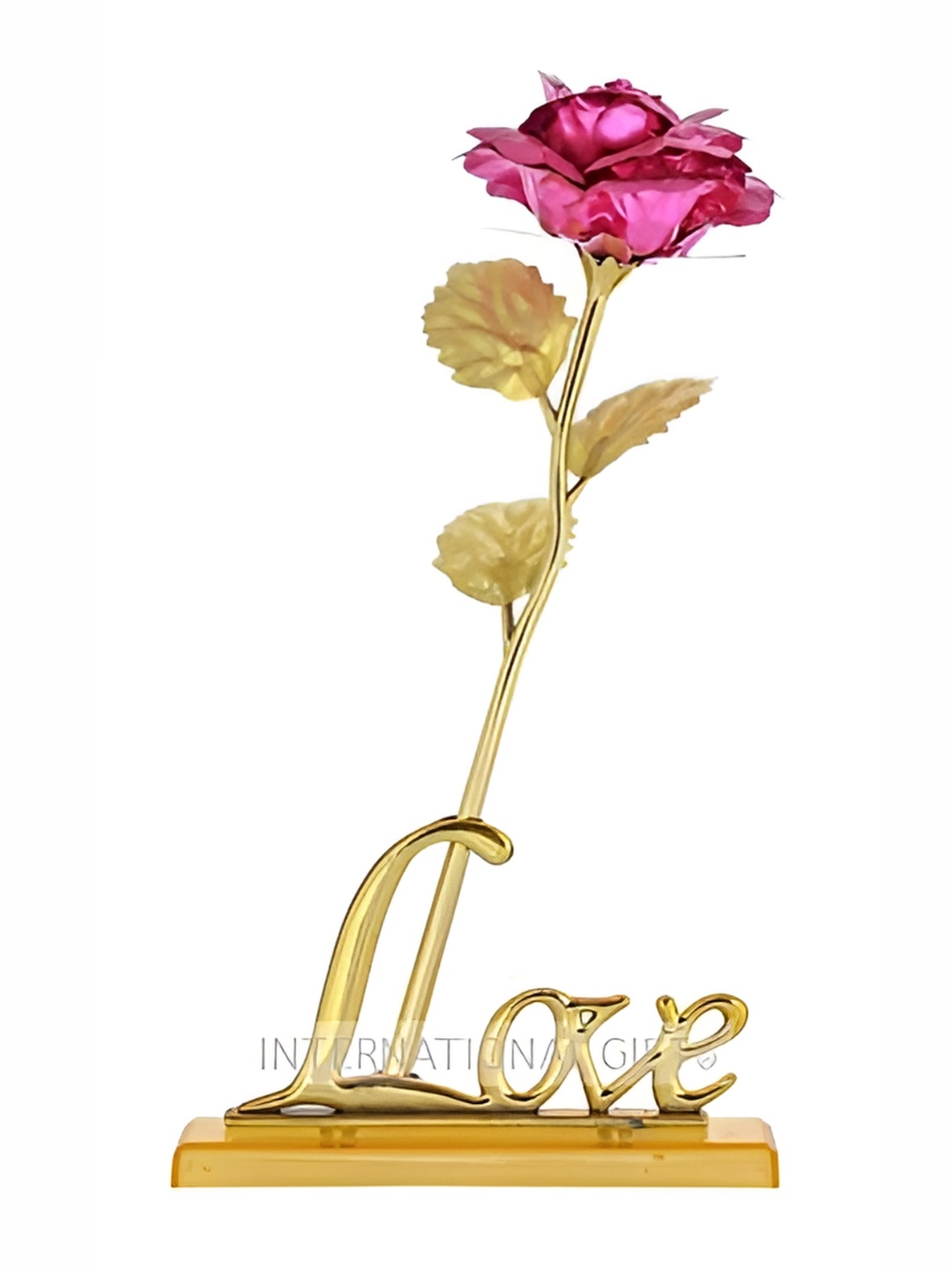 

INTERNATIONAL GIFT Pink Gold Toned Rose Flower With Leaf Gift Set