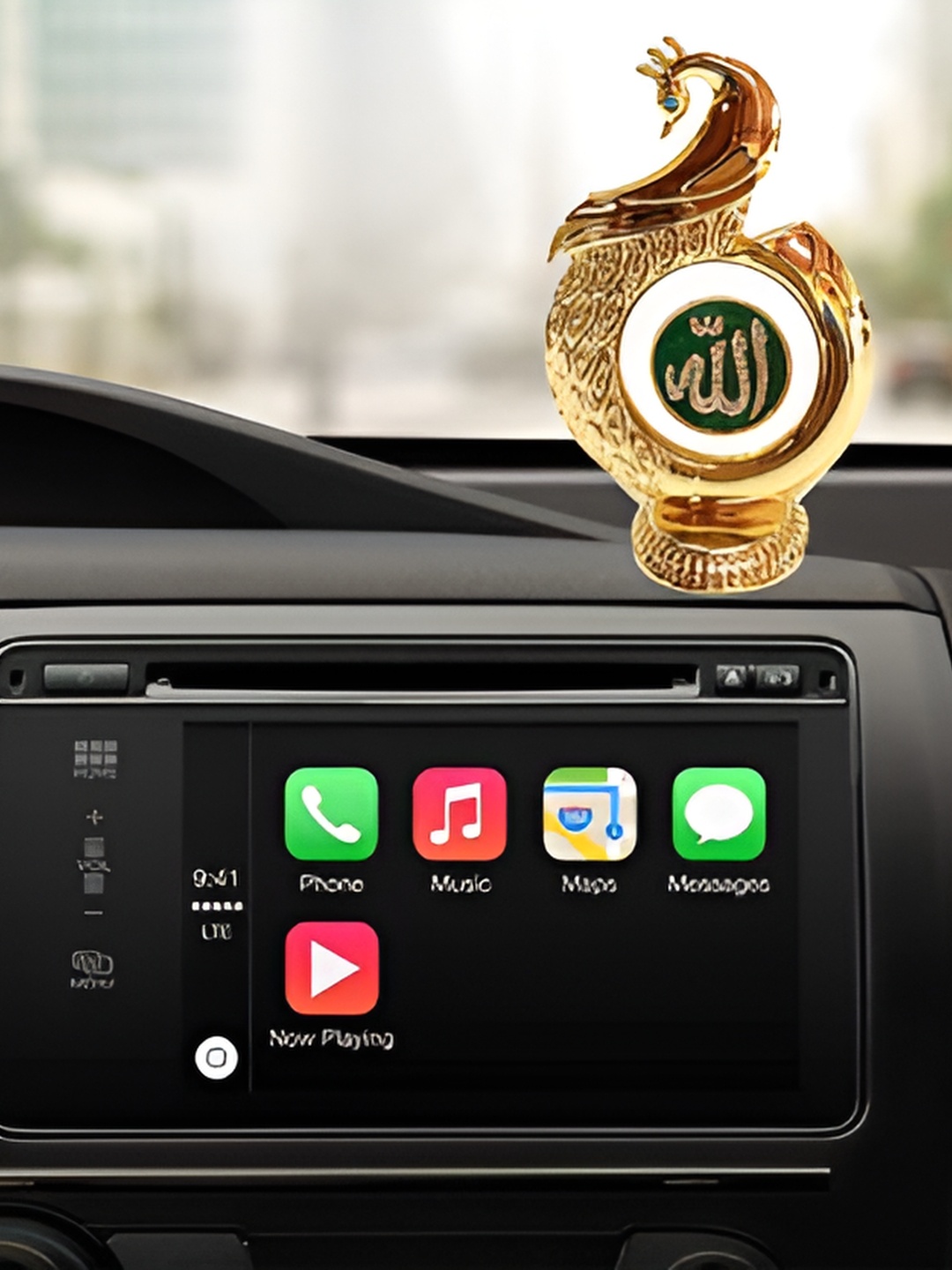 

INTERNATIONAL GIFT Gold Toned Religious Brass Allah Idol Car Dashboard, Home Temple