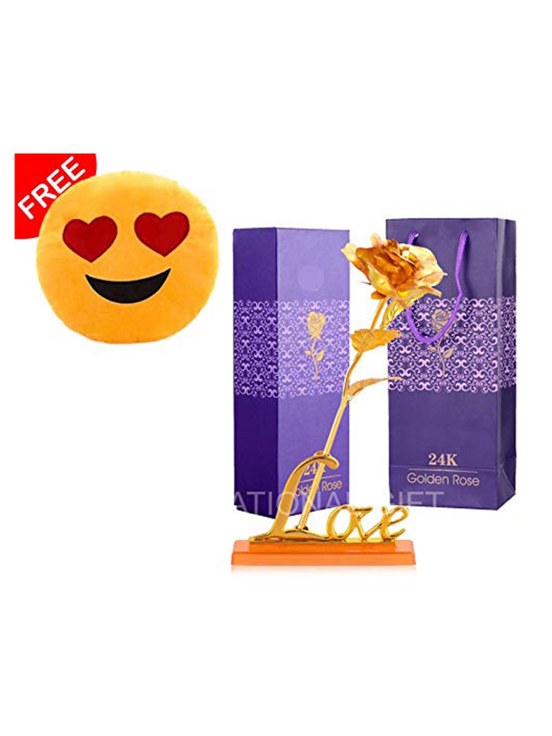 

INTERNATIONAL GIFT Gold Toned Rose Flower With Love Stand & Carry Bag