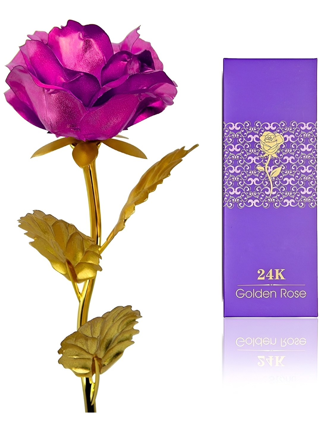 

INTERNATIONAL GIFT Gold Toned & Pink Rose Flower With Leaf