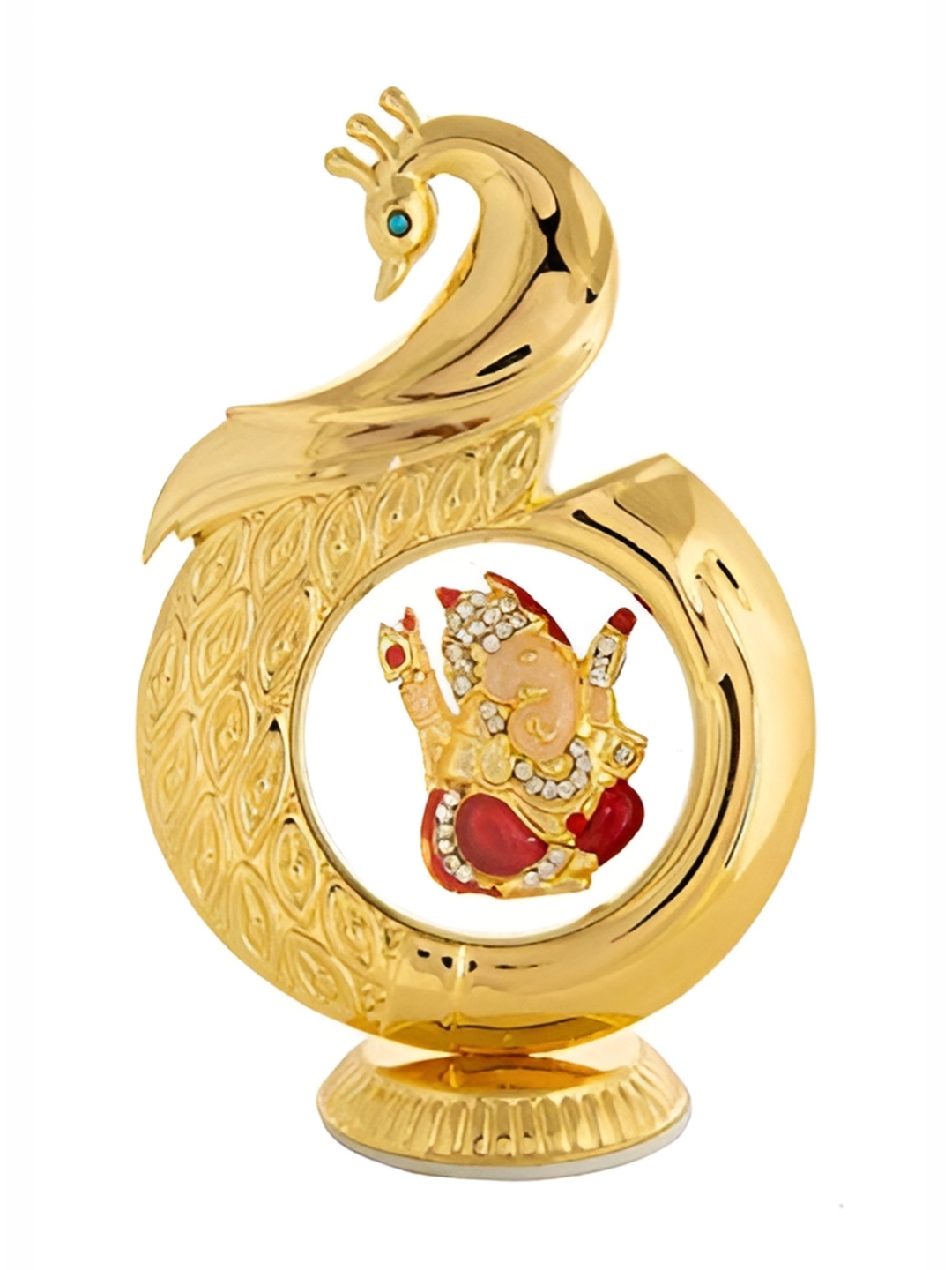 

INTERNATIONAL GIFT Peacock Shape Pagdi Ganesha Car Dashboard Idol, Gold