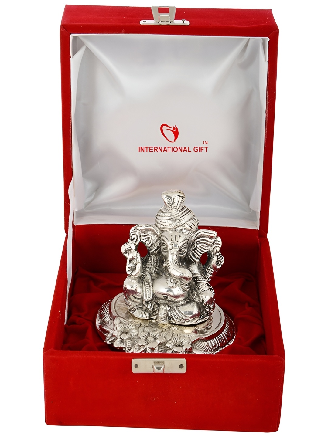 

INTERNATIONAL GIFT Pagdi Ganesh God Idol Statue, Silver