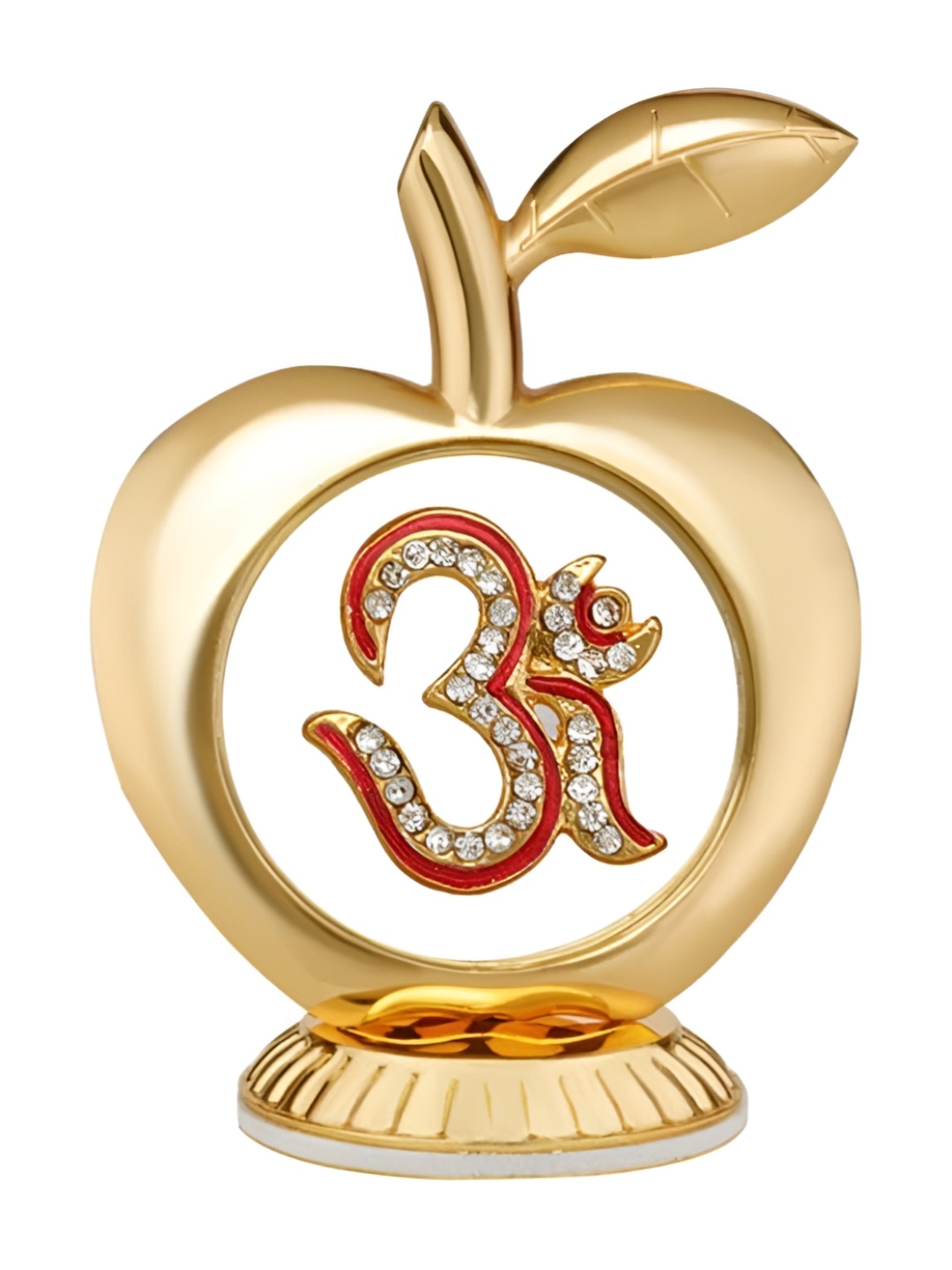 

INTERNATIONAL GIFT Gold Toned & Red Apple Shaped Om Idol Showpiece