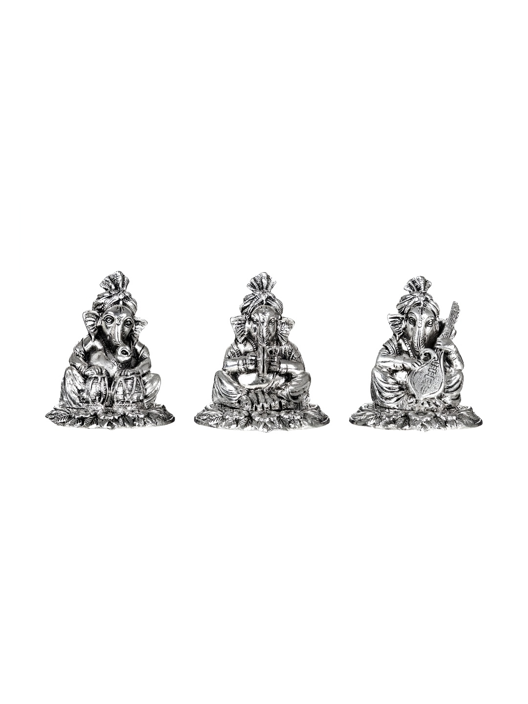 

INTERNATIONAL GIFT 3 Pieces Brass Musical Ganesha Idol Showpieces, Silver