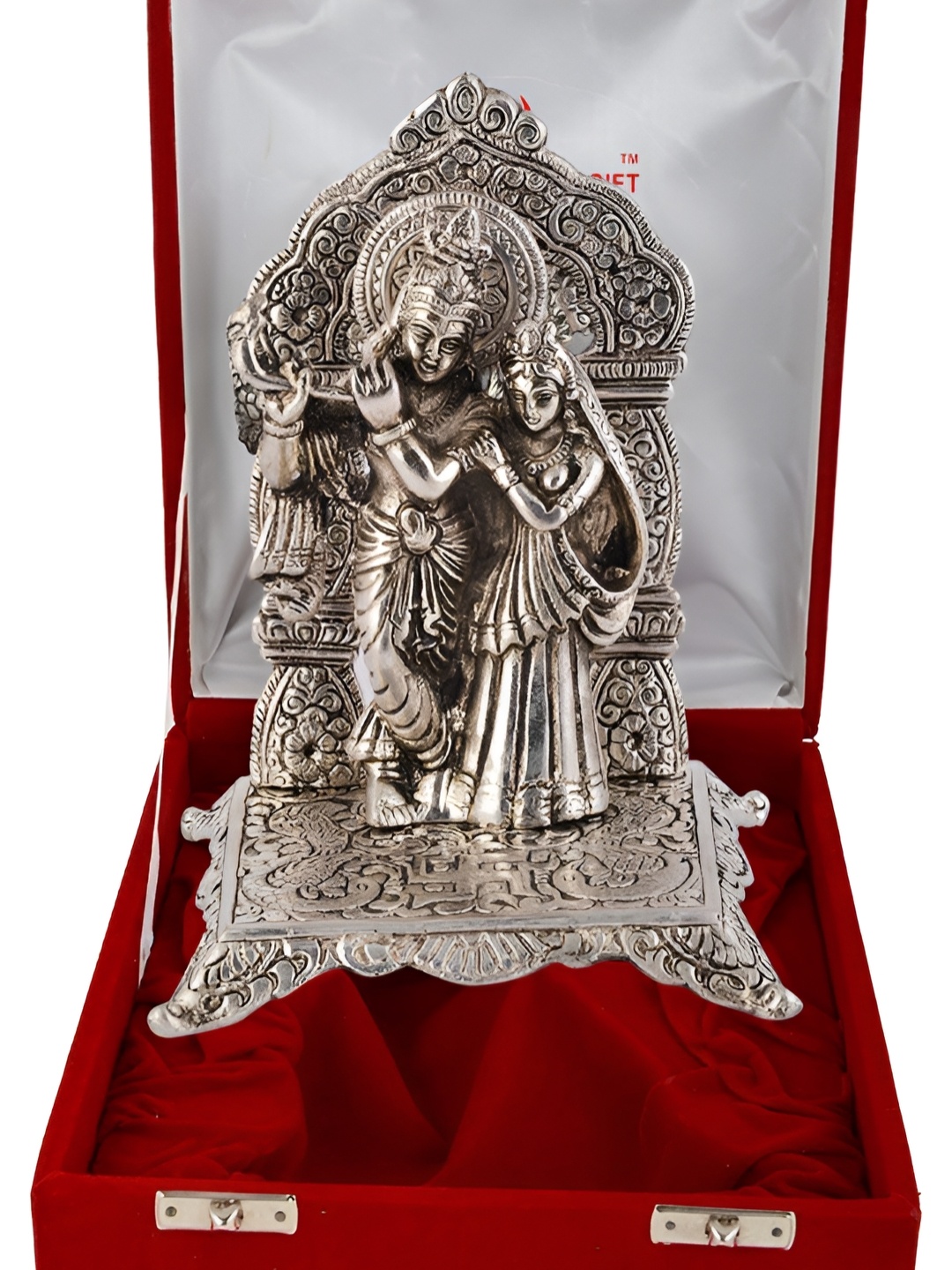 

INTERNATIONAL GIFT Silver Toned Brass Radha Krishna Chowki God Idol Small Showpiece