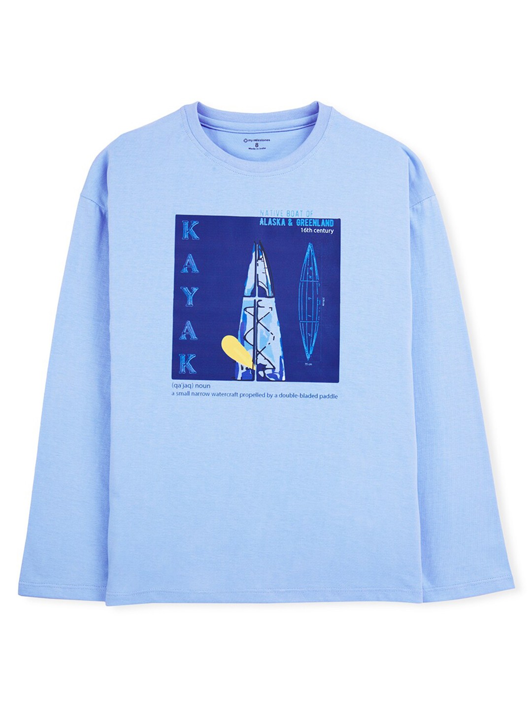 

My Milestones Boys Graphic Printed Drop-Shoulder Sleeves Oversized Cotton T-shirt, Blue