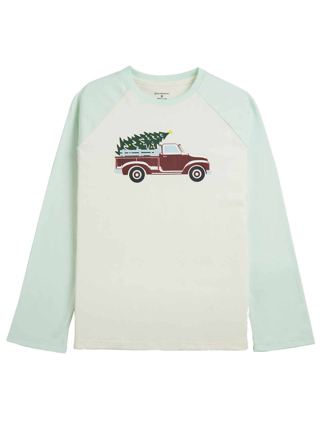 

My Milestones Boys Graphic Printed Raglan Sleeves Cotton T-shirt, Off white