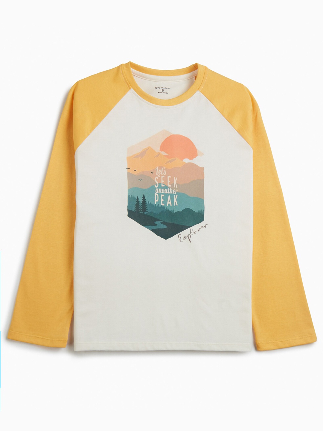 

My Milestones Boys Graphic Printed Raglan Sleeves Cotton T-shirt, Yellow