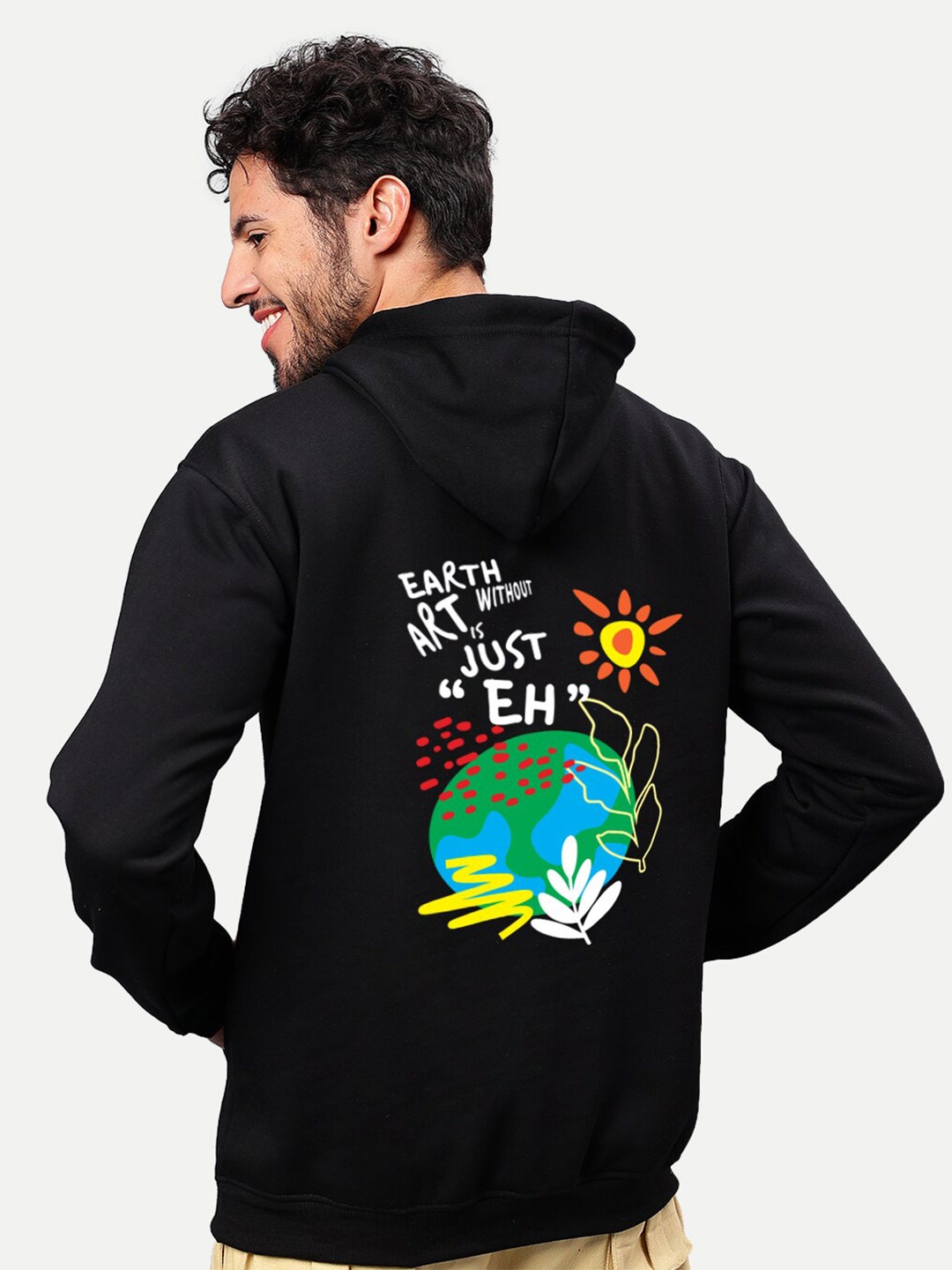 

Mad Over Print Graphic Printed Hooded Fleece Pullover, Black