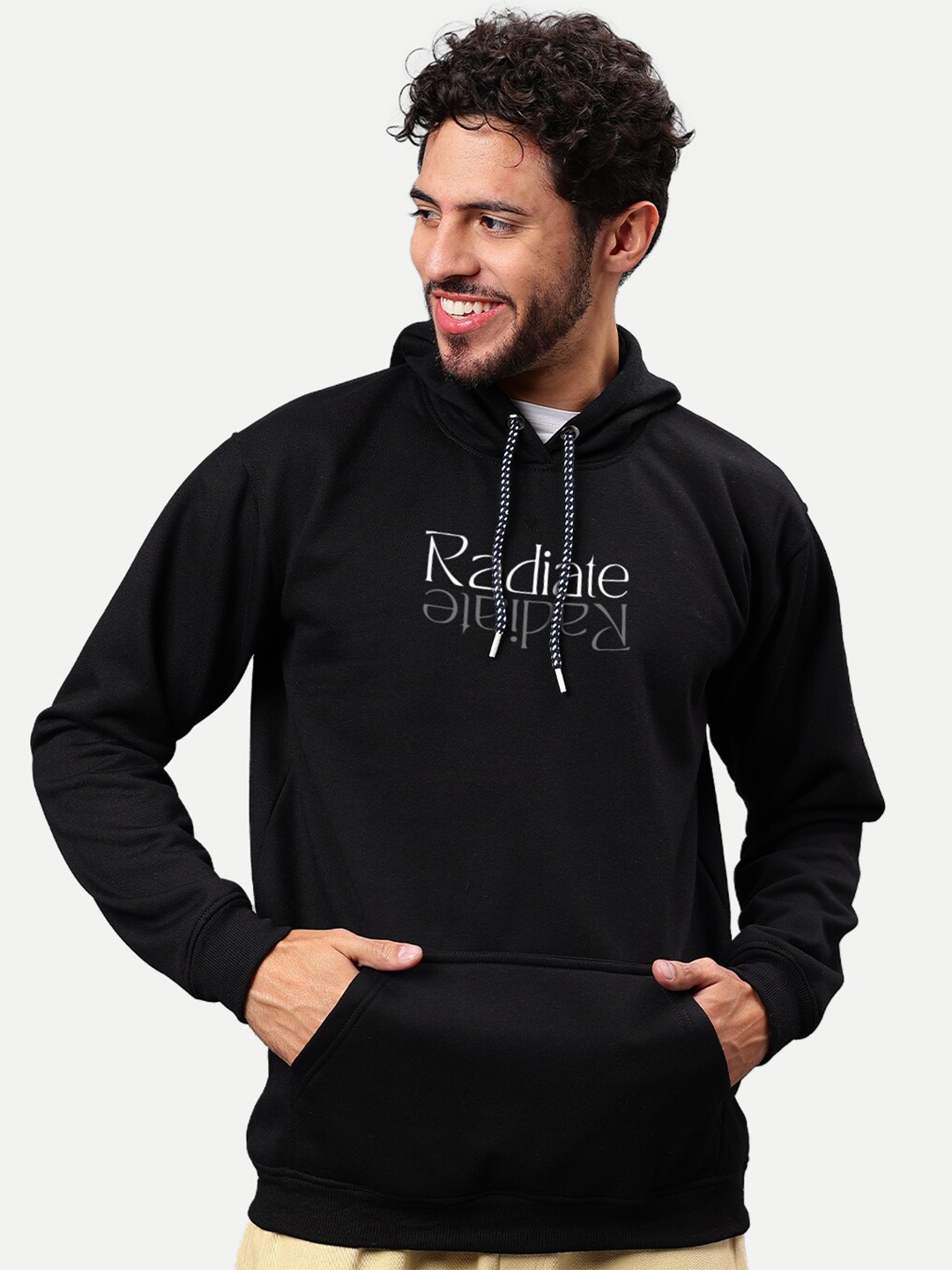 

Mad Over Print Black Typography Printed Hooded Fleece Pullover Sweatshirt