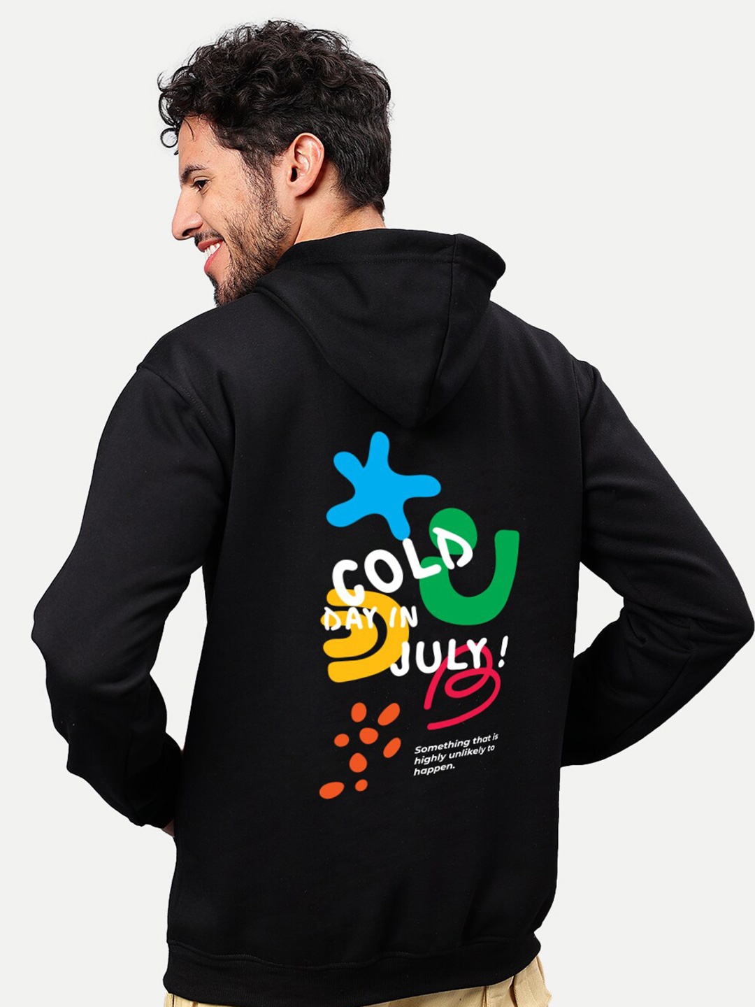 

Mad Over Print Black Graphic Printed Hooded Fleece Pullover Sweatshirt