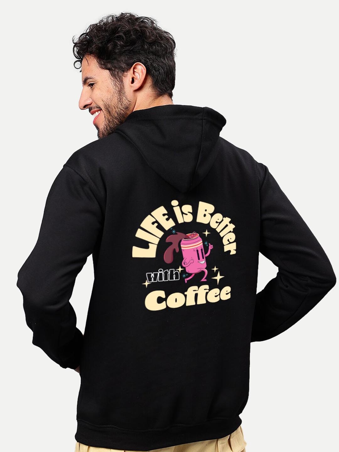 

Mad Over Print Black Graphic Printed Hooded Fleece Pullover Sweatshirt