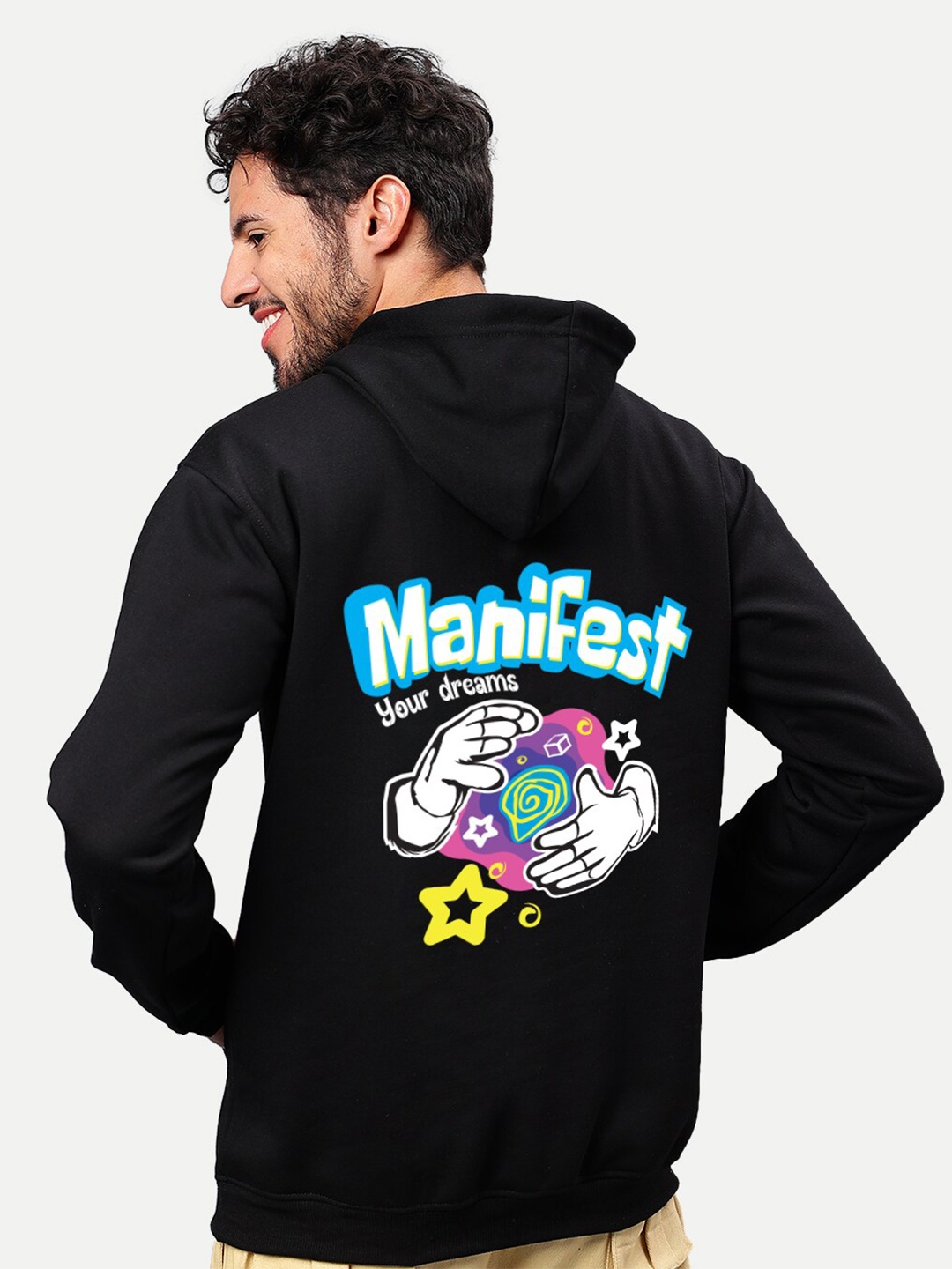 

Mad Over Print Black Graphic Printed Hooded Fleece Pullover Sweatshirt