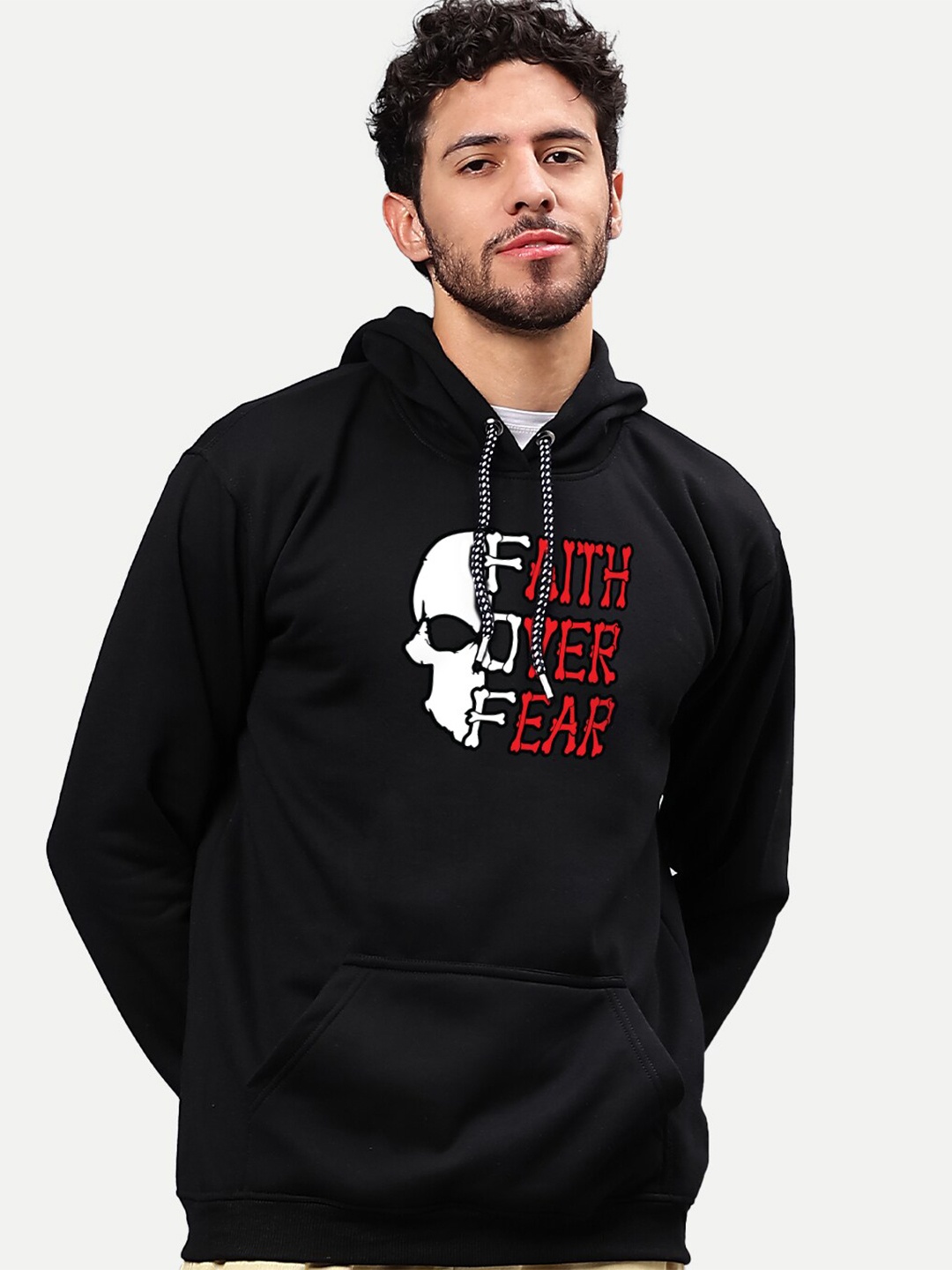 

Mad Over Print Black Graphic Printed Hooded Fleece Pullover Sweatshirt