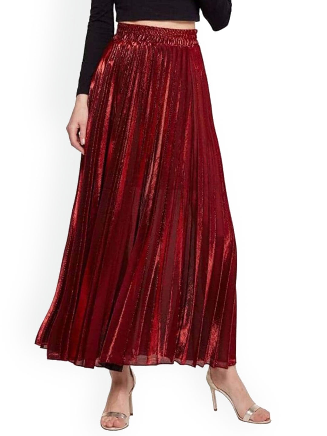 

FancyPants Pleated Flared Maxi Skirt, Red