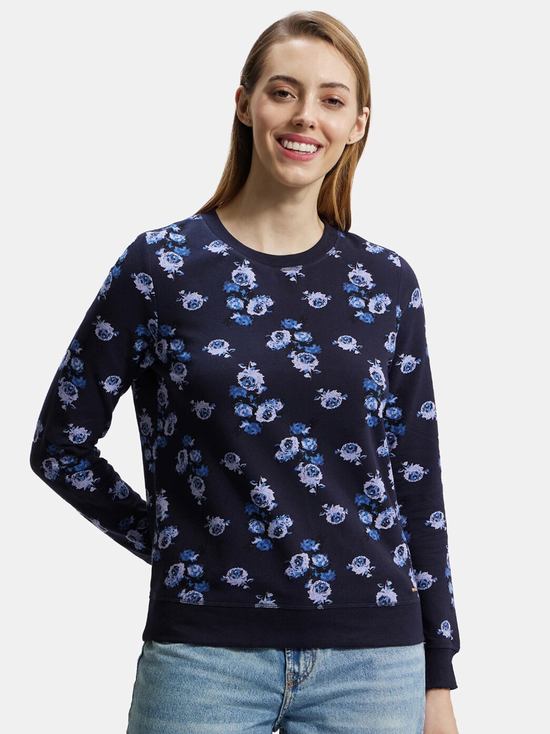 

Jockey Floral Printed Cotton Sweatshirt, Navy blue