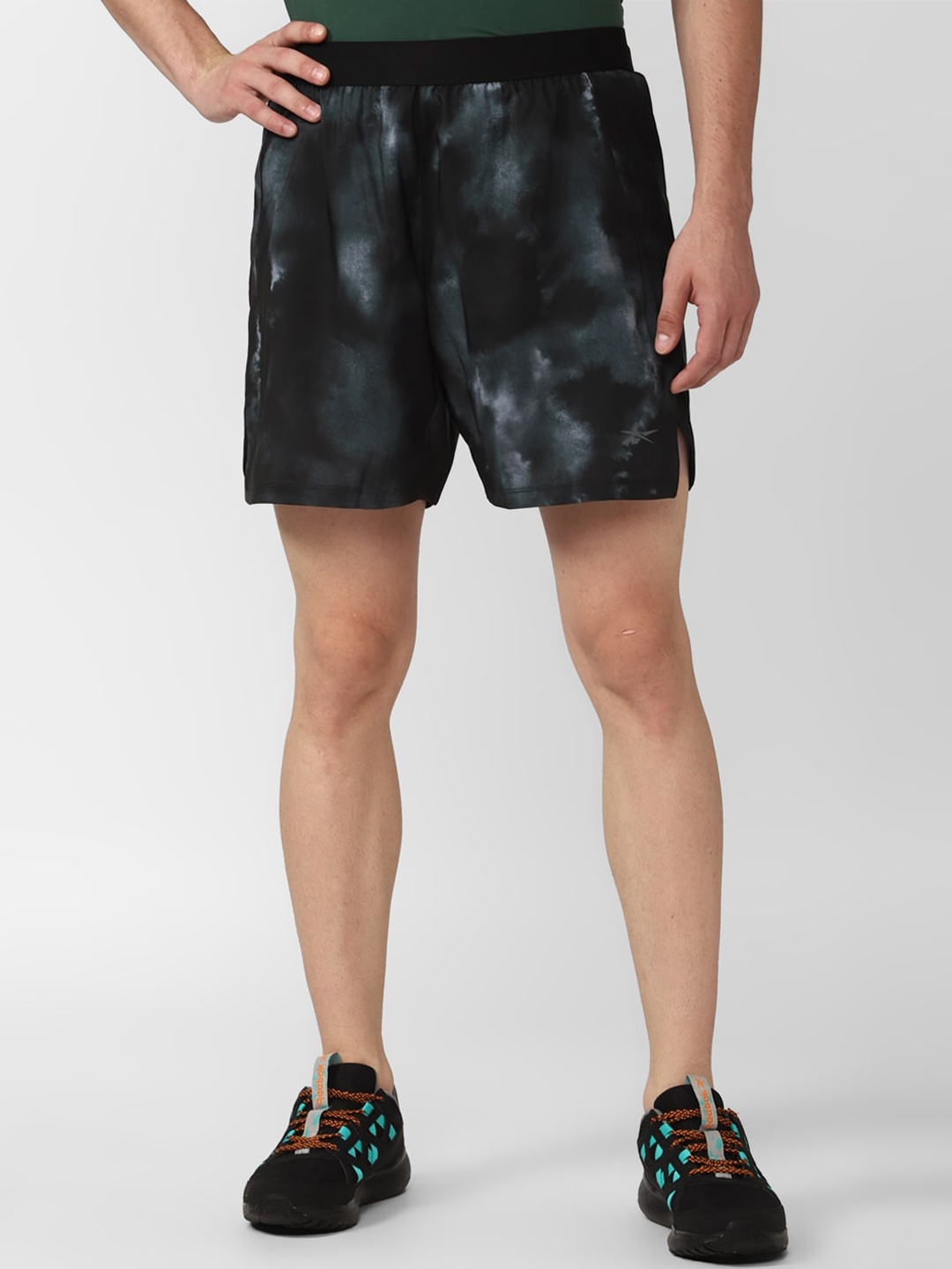 

Reebok Men Speed 3 0 Aop Printed Sports Shorts, Black