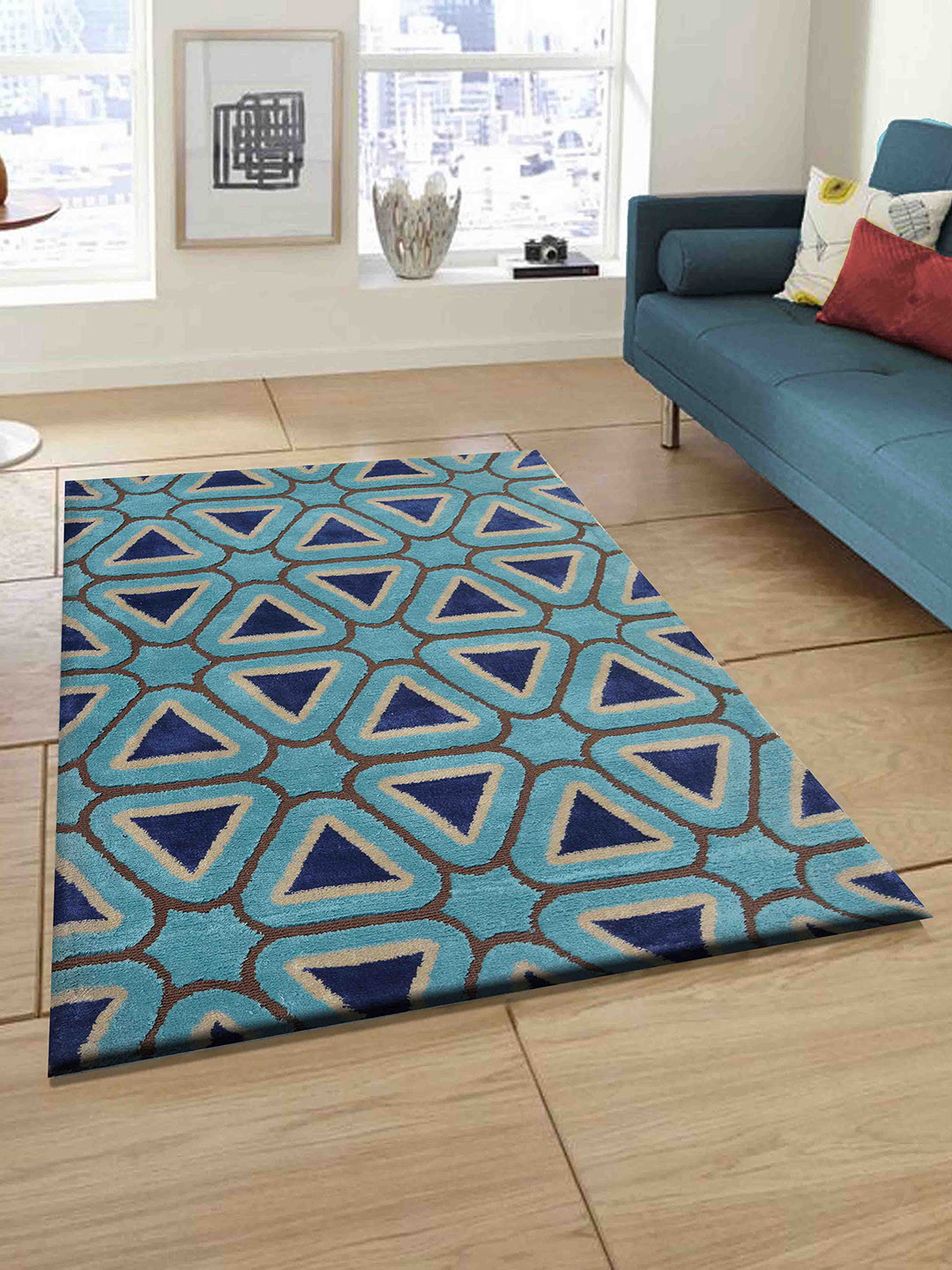 

PRESTO Blue & Brown Geometric Contemporary No Shredding Carpet