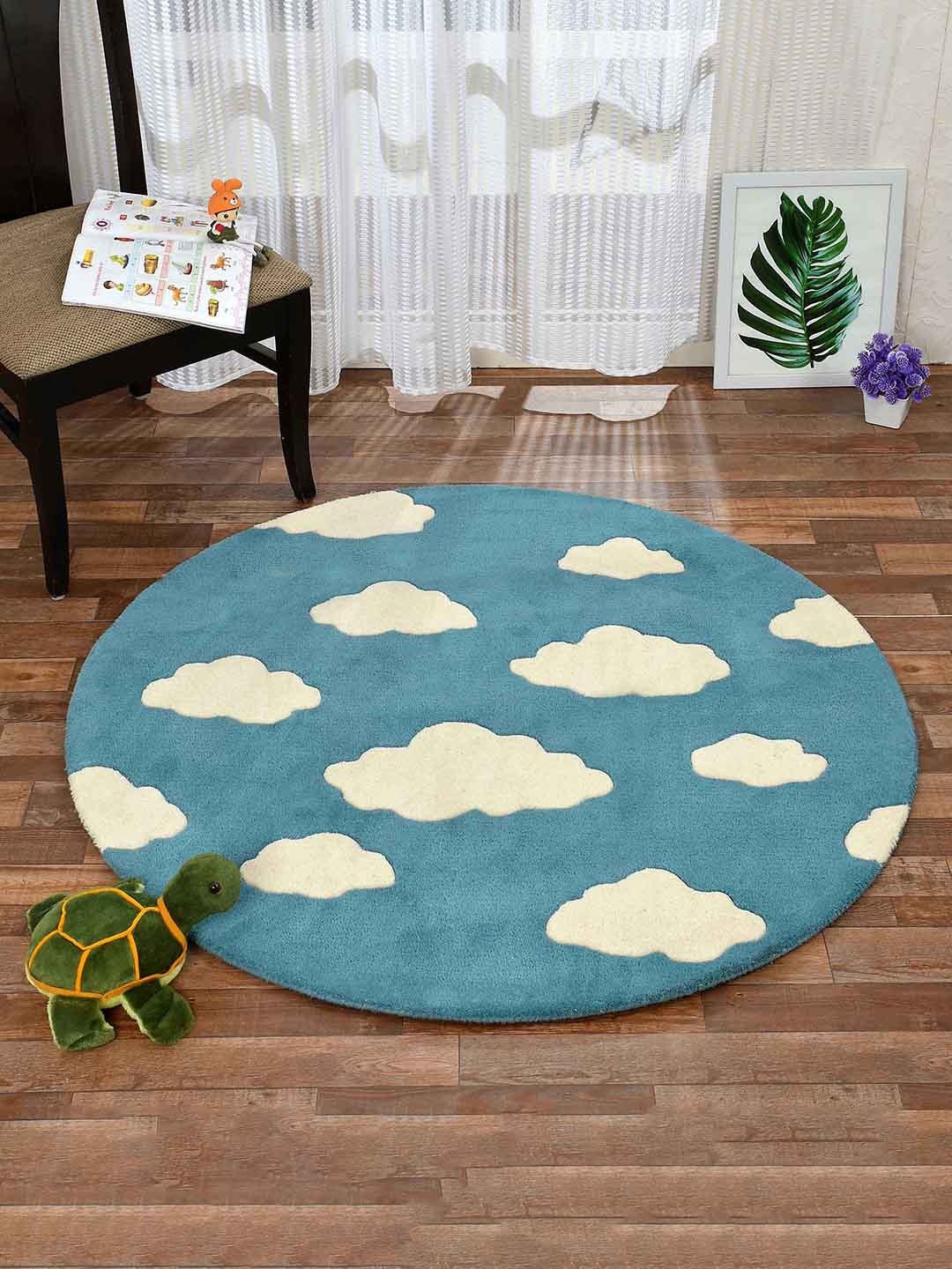 

PRESTO Blue & White Geometric Contemporary Round Hand-Tufted Woollen Carpet