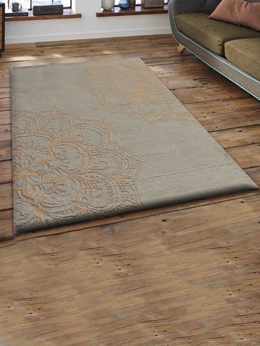 

PRESTO Brown & Gold Toned Floral Contemporary No Shredding Carpet