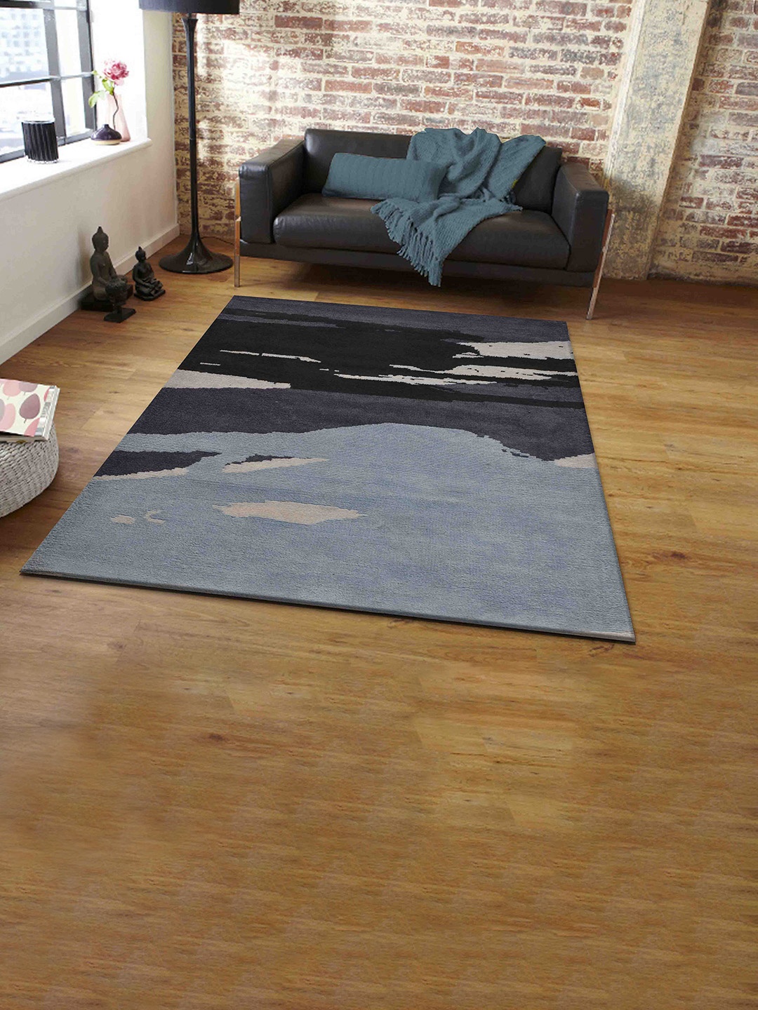 

PRESTO Black & Blue Abstract Rectangular Floor Carpet