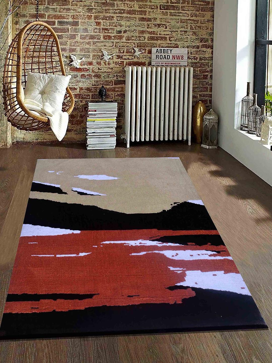 

PRESTO Orange & Beige Abstract Contemporary No Shredding Carpet
