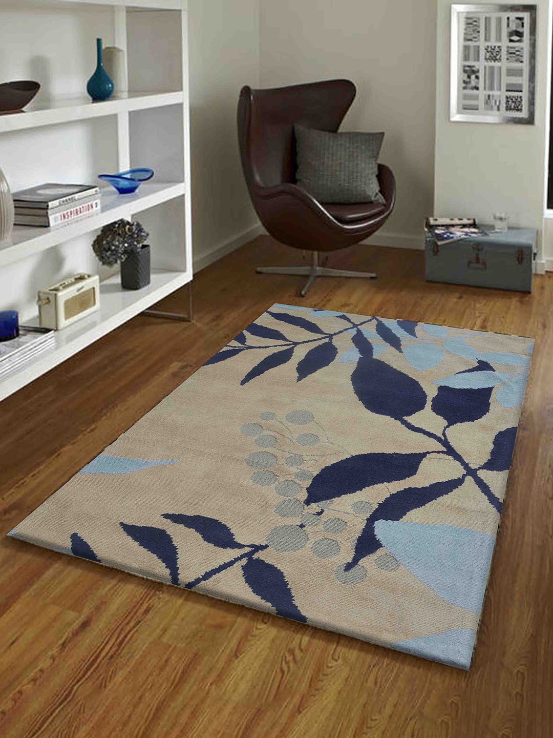 

PRESTO Beige & Navy Blue Floral Contemporary No Shredding Carpet