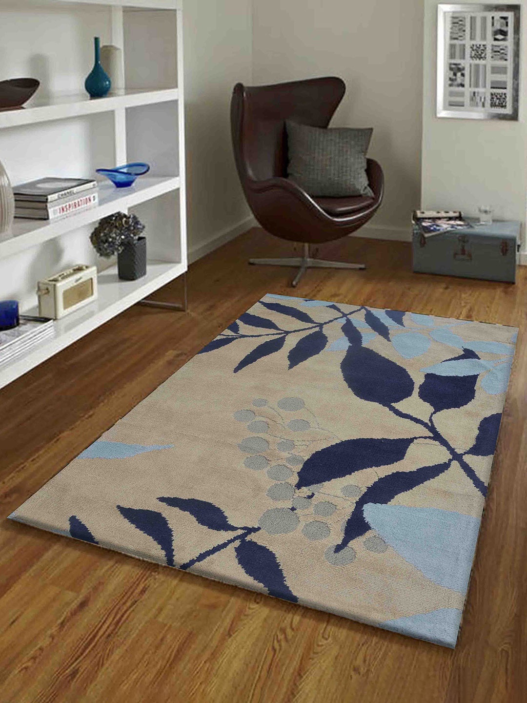 

PRESTO Beige & Navy Blue Floral Contemporary No Shredding Carpet