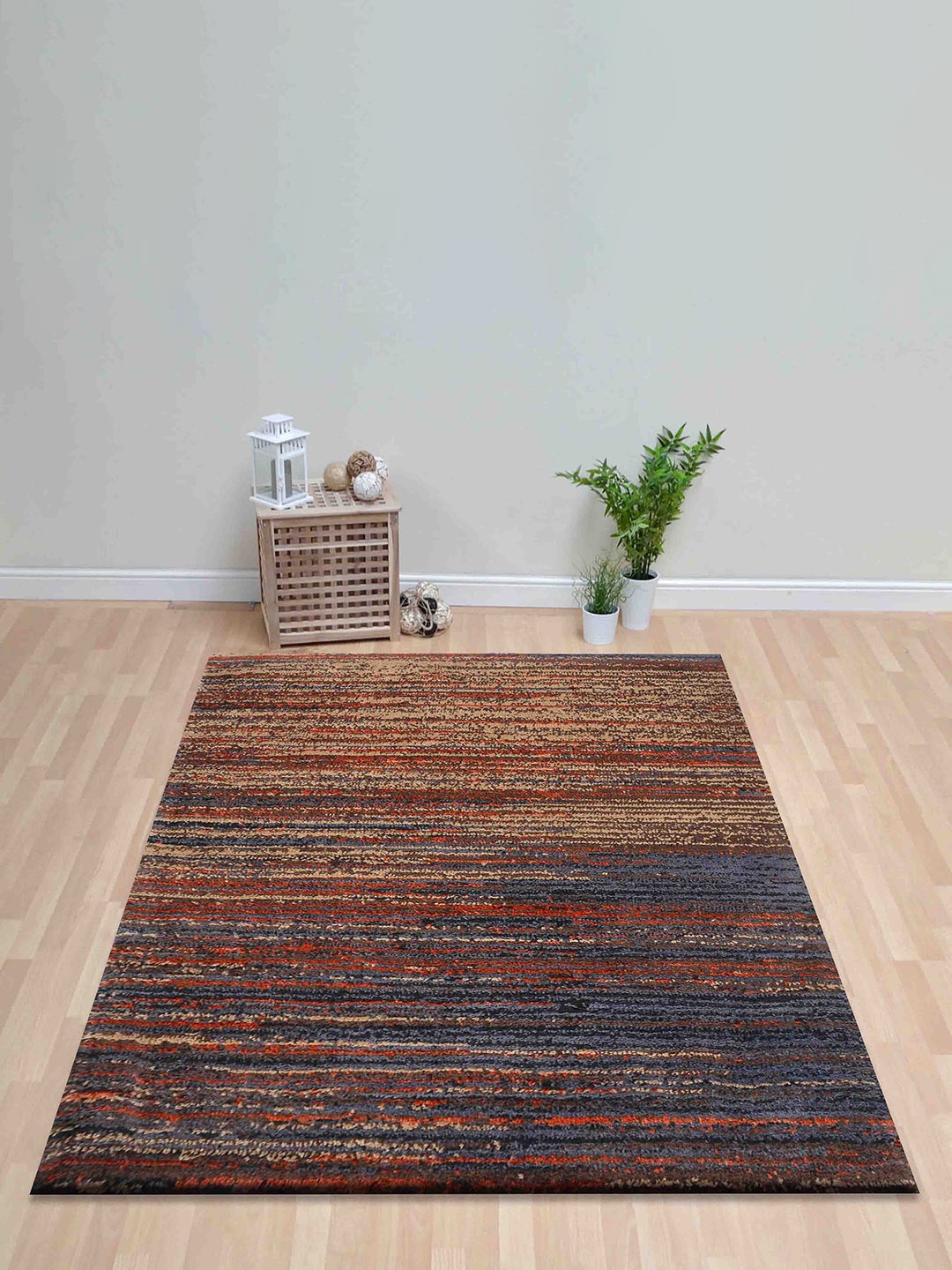 

PRESTO Orange & Brown Striped Rectangular Carpet