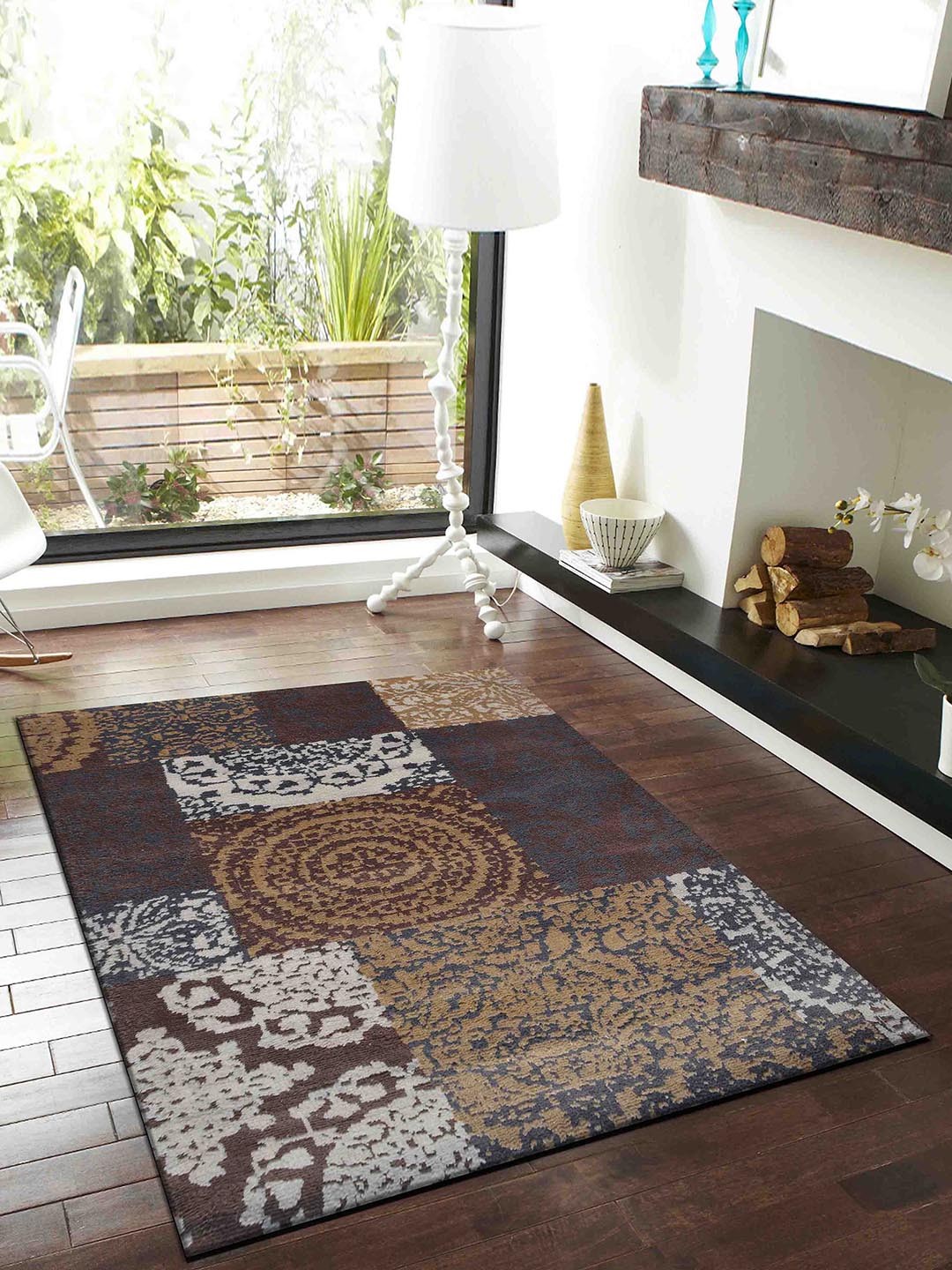 

PRESTO Brown & Off White Ethnic Motifs Traditional No Shredding Carpet