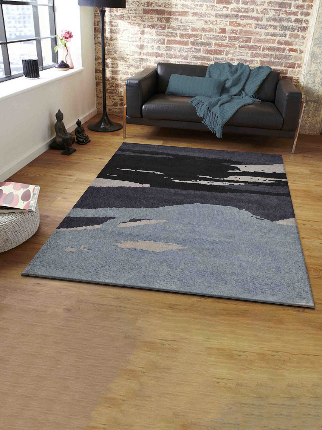 

PRESTO Black Abstract Rectangular Carpet, Grey