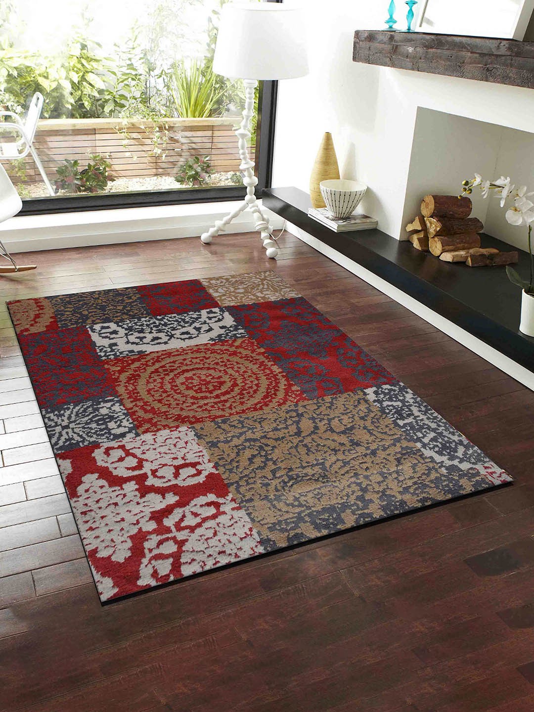 

PRESTO Red & Off White Ethnic Motifs Traditional No Shredding Carpet