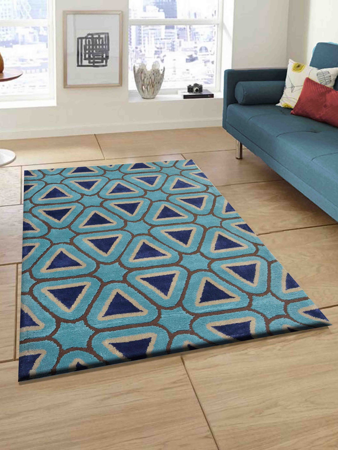 

PRESTO Blue & Brown Geometric Contemporary No Shredding Carpet