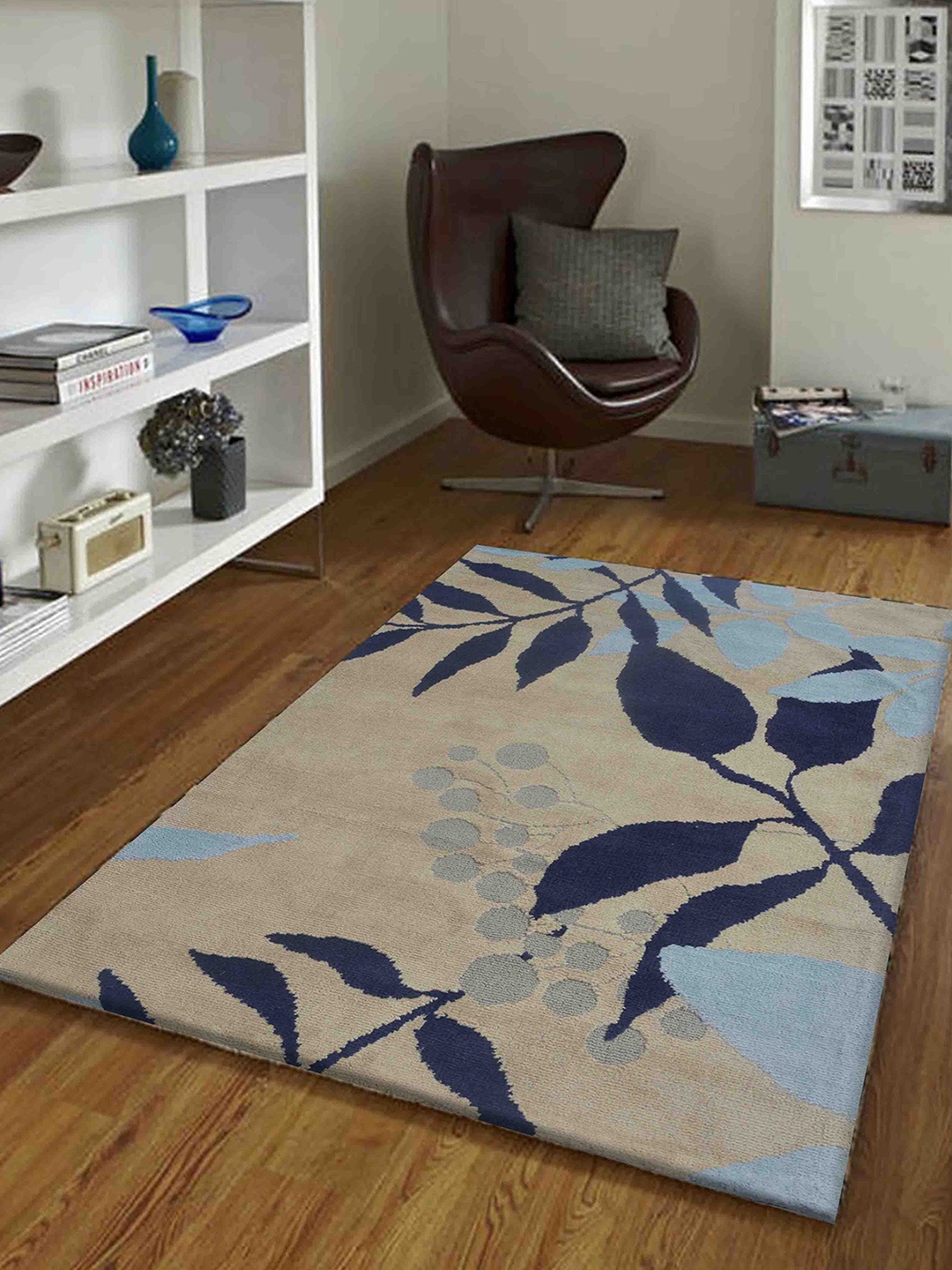 

PRESTO Beige & Blue Floral Rectangular Floor Carpet
