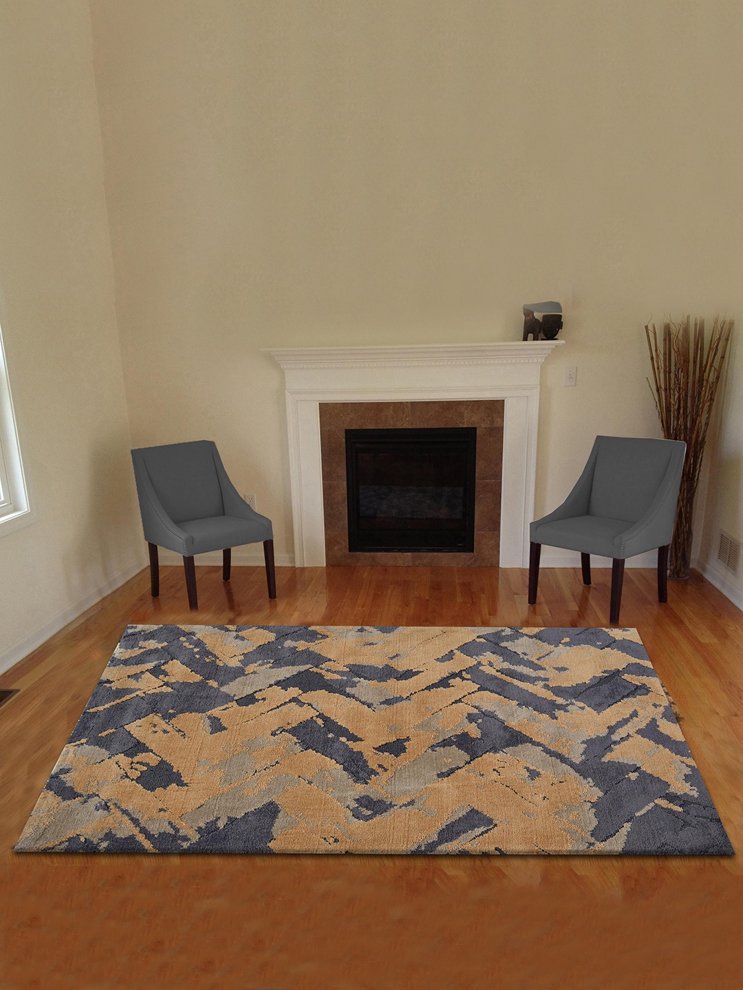 

PRESTO Brown Gold Toned Abstract Woven-Design Rectangular Carpet