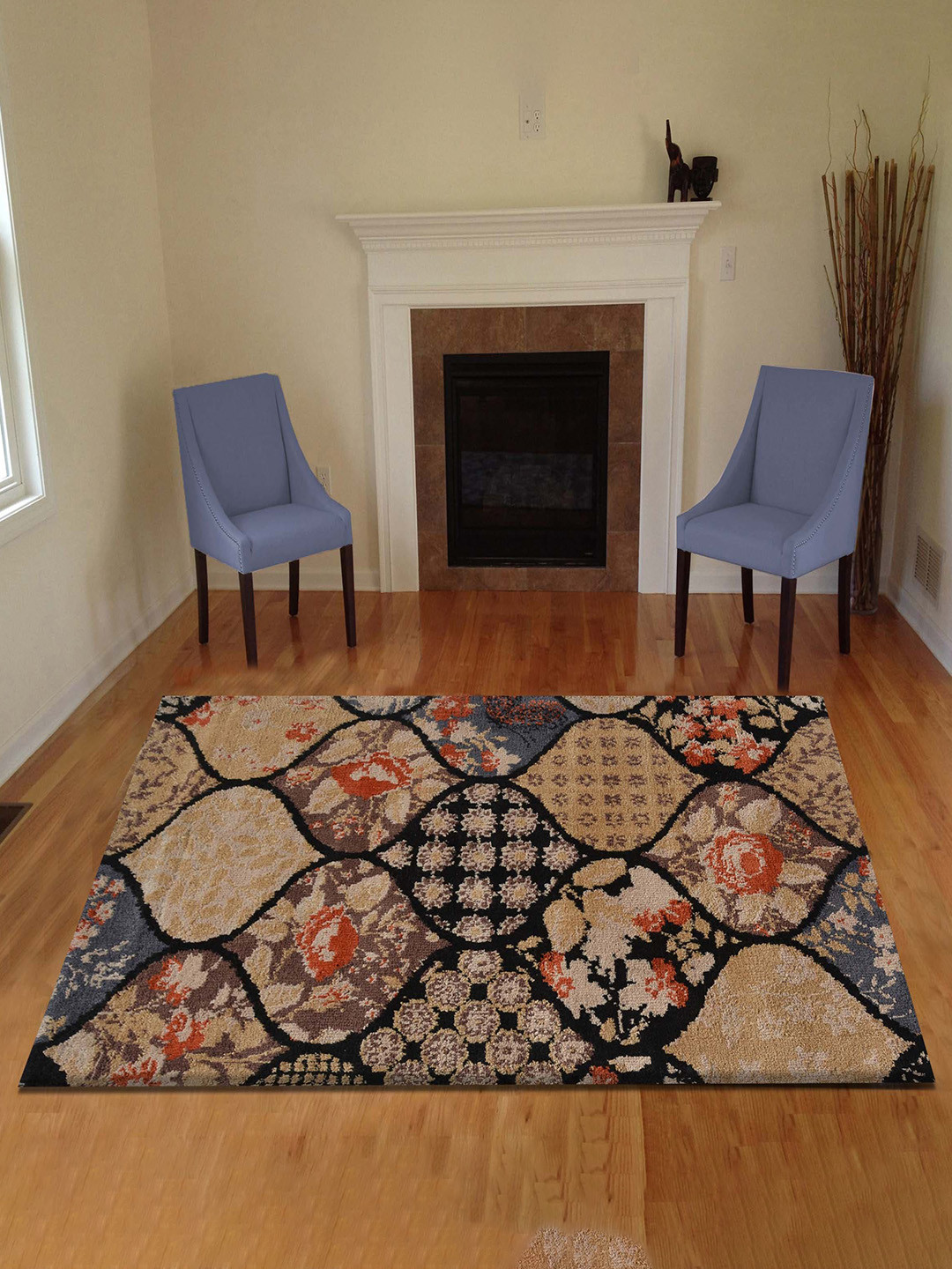 

PRESTO Black & Beige Floral Printed Rectangular Carpet