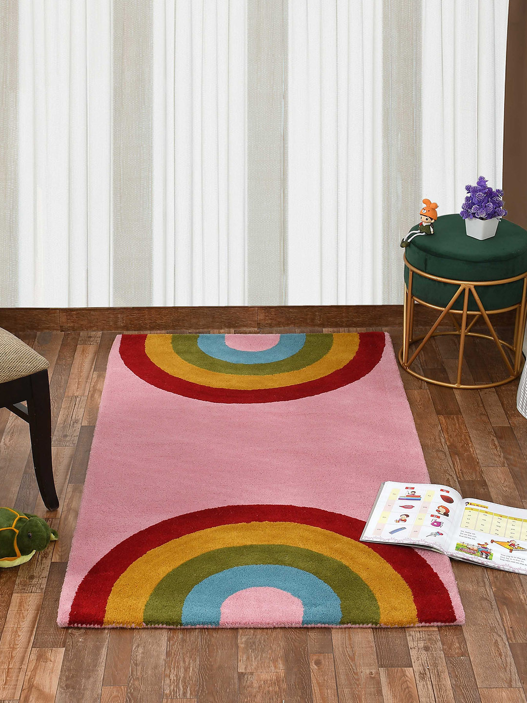 

PRESTO Pink & Yellow Geometric Woven-Design Tufted Woollen Rectangular Carpet
