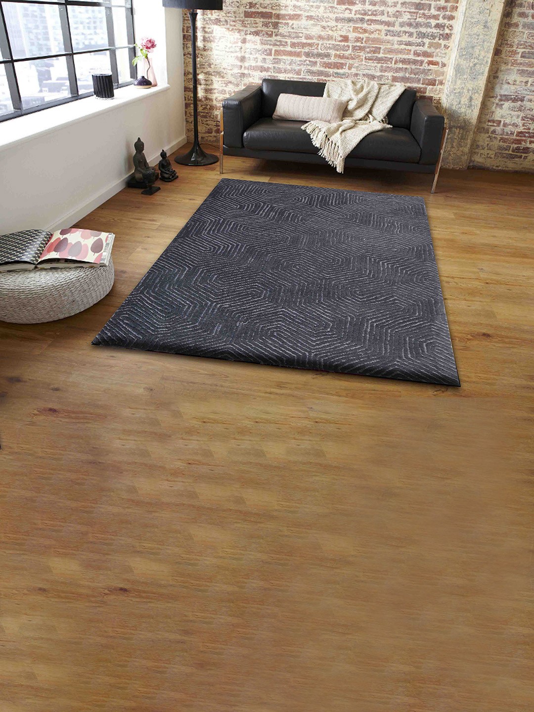 

PRESTO Black Abstract Woven-Design Rectangular Carpet
