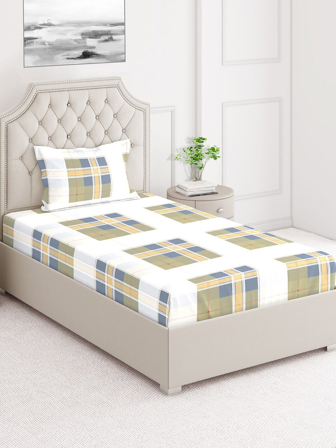 

Layers Firenze Yellow & White Striped 144 TC Single Bedsheet with Pillow Cover