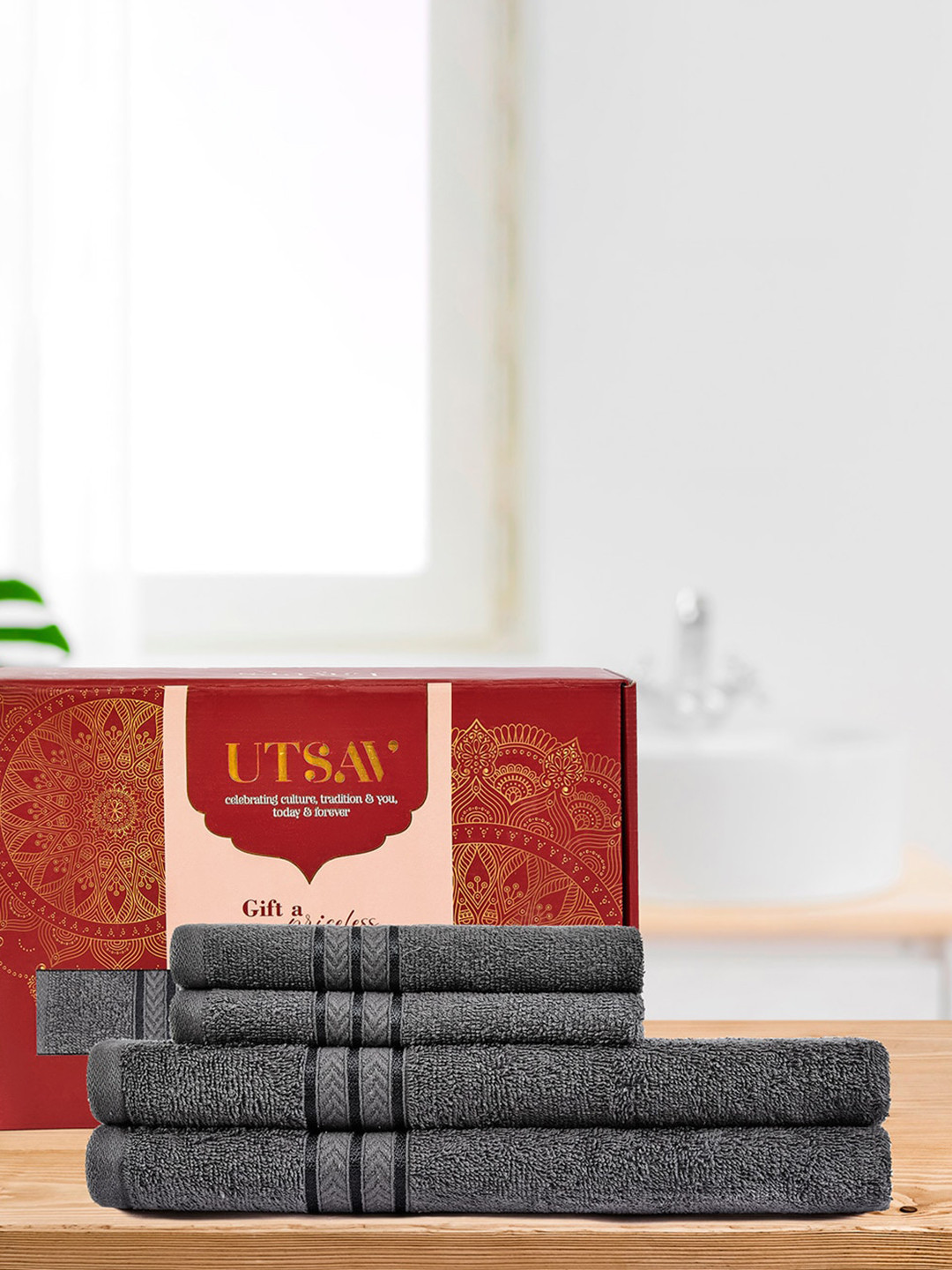 

Layers 4 Pcs Grey 380 GSM Pure Cotton Super Absorbent Towel Set