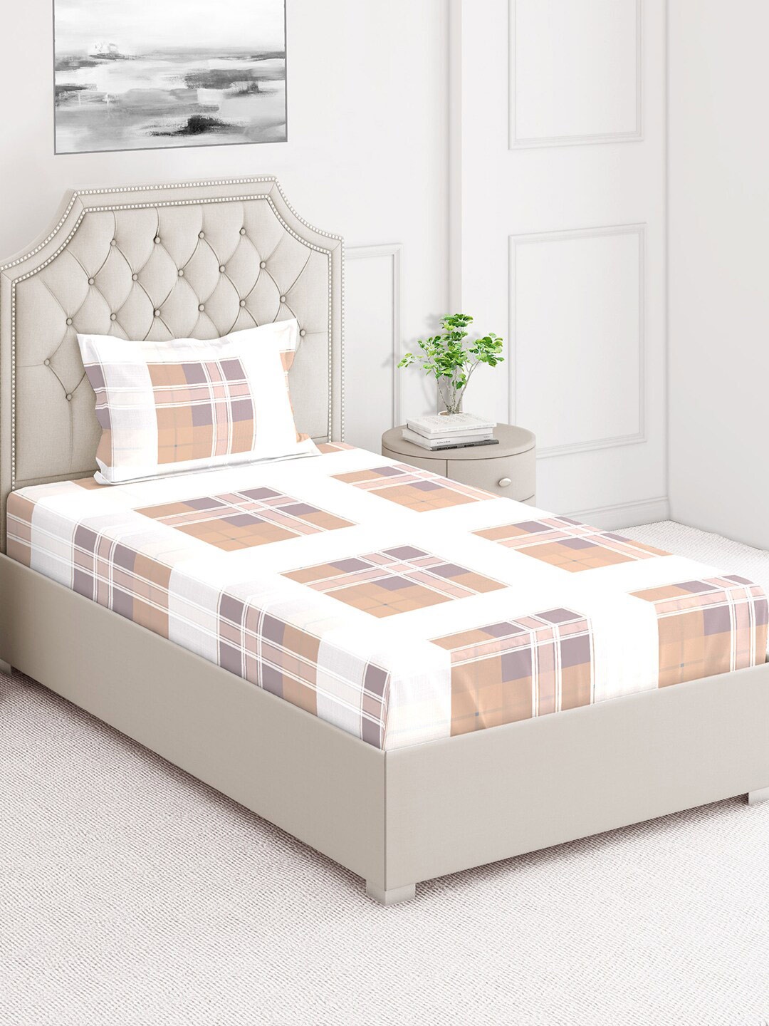 

Layers Firenze White & Beige Striped 144 TC Single Bedsheet with Pillow Cover