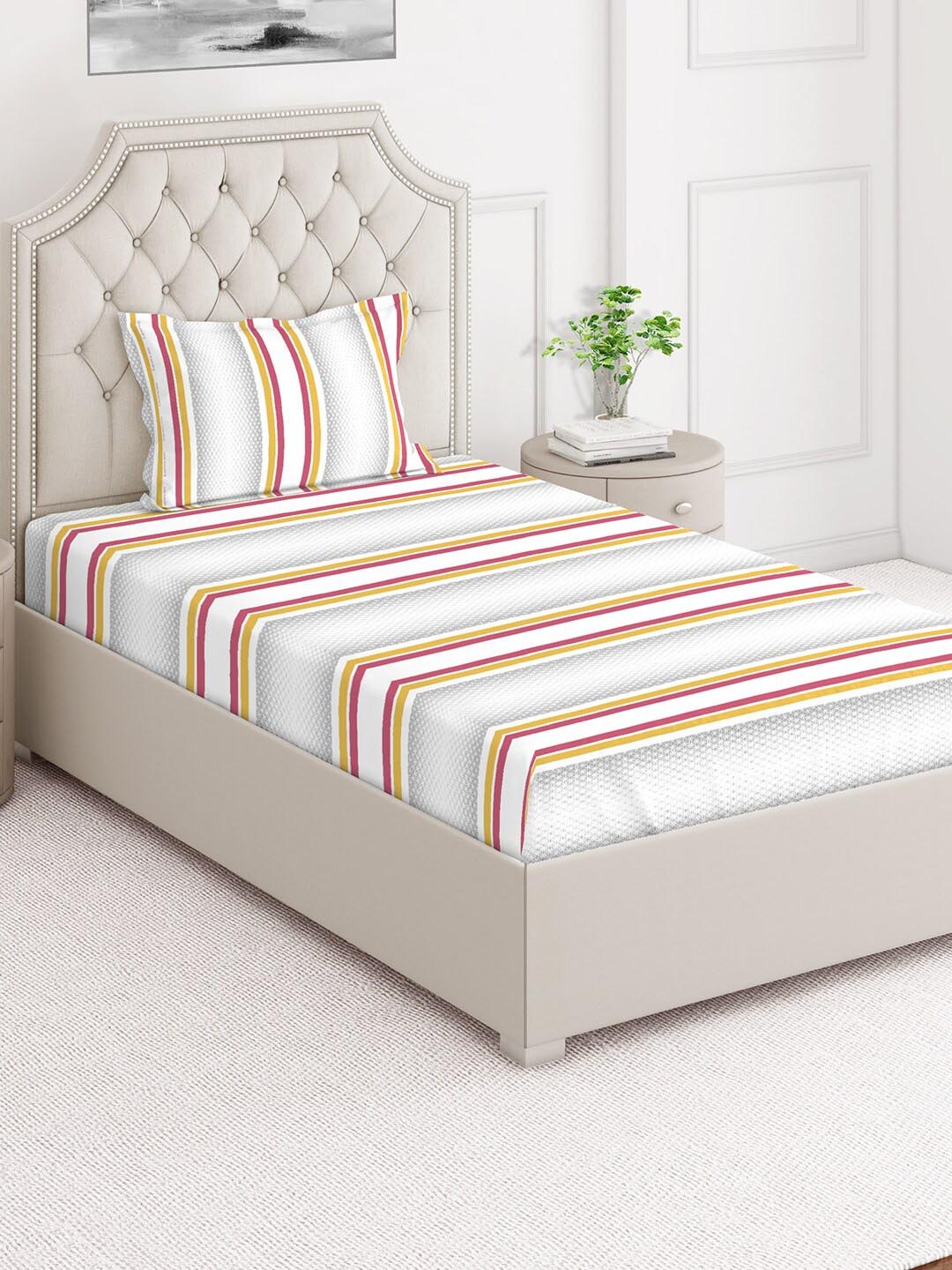 

Layers Pink Striped 220 TC Single Bedsheet with 2 Pillow Covers