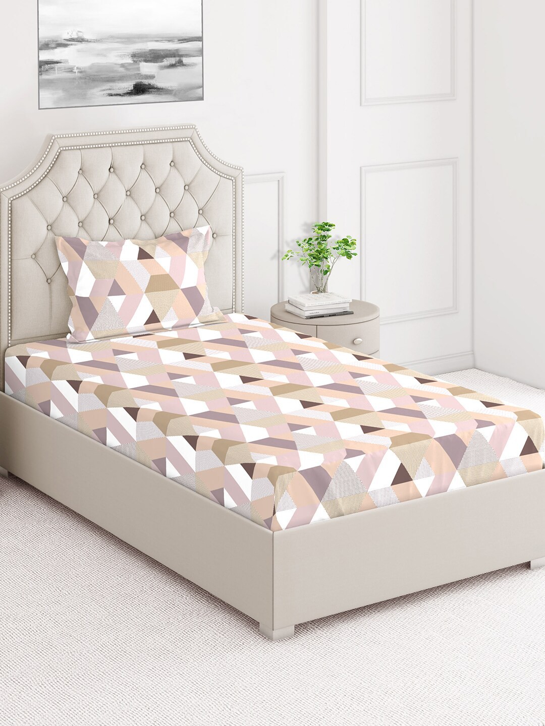 

Layers Firenze Brown & White Geometric 144 TC Single Bedsheet with Pillow Cover