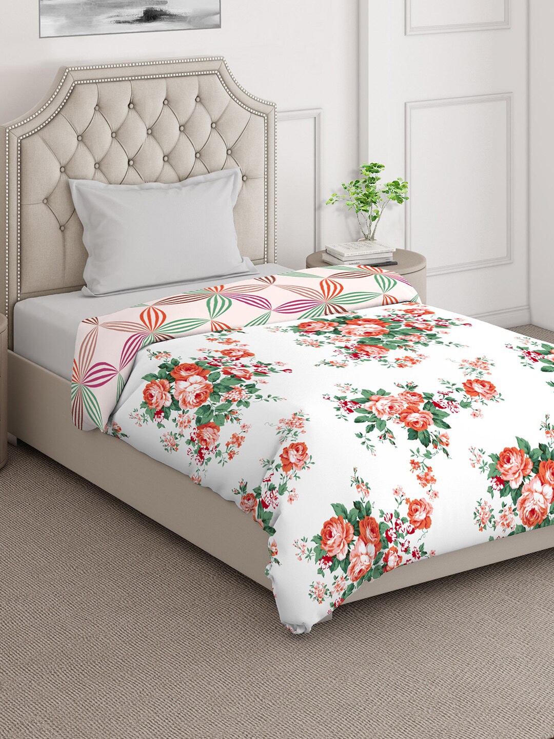 

Layers Firenze White& Red Floral Cotton Mild Winter 120 GSM Single Bed Comforter
