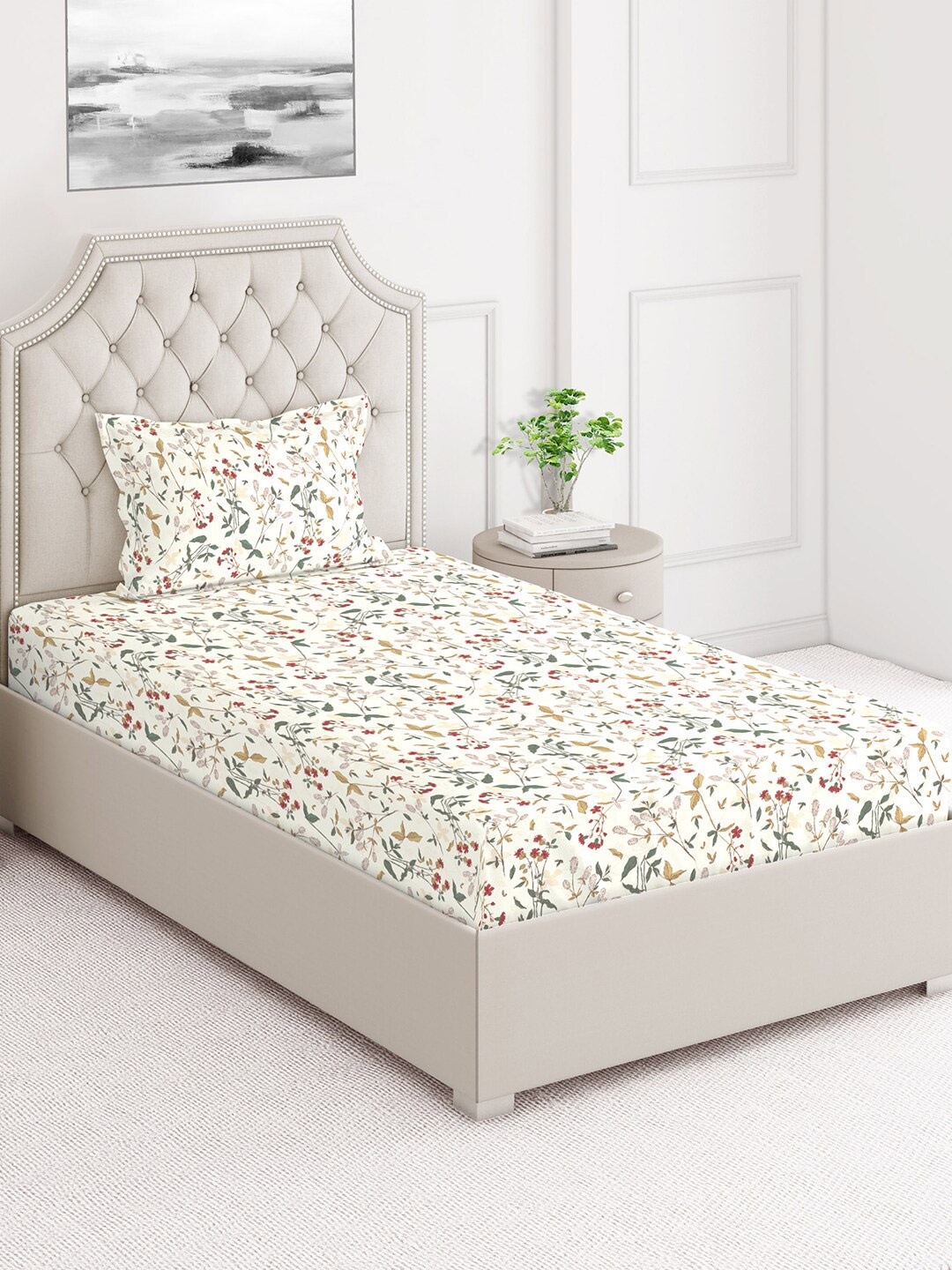 

Layers Firenze White & Red Floral 144 TC Single Bedsheet with Pillow Cover