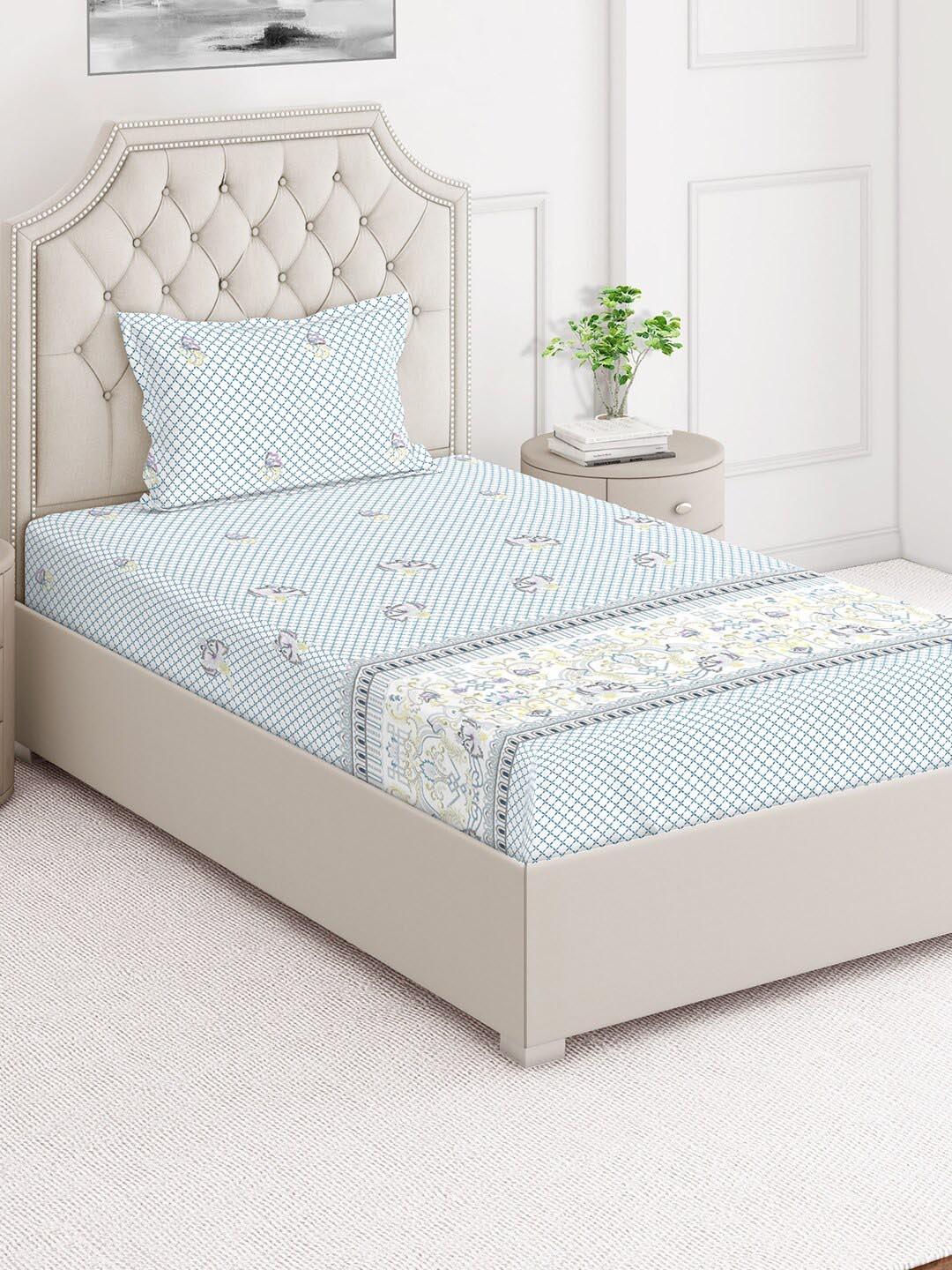 

Layers Duracount Blue Ethnic Motifs 220 TC Single Bedsheet with Pillow Cover