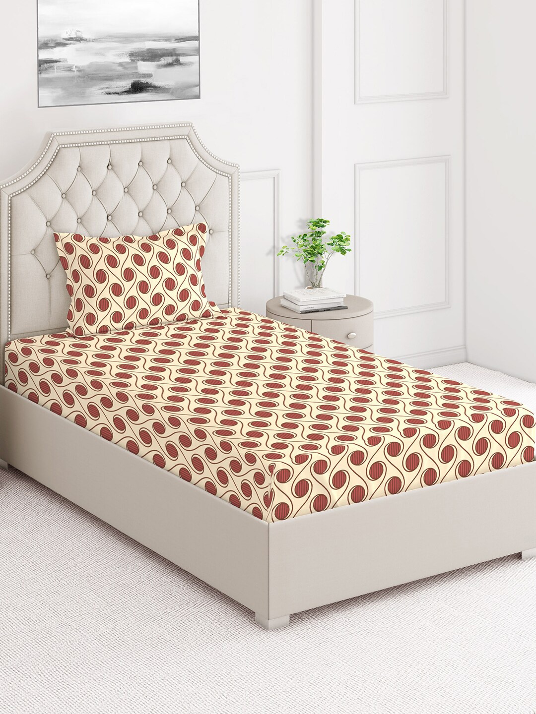 

Layers Firenze Red & Beige Abstract 144 TC Single Bedsheet with Pillow Cover